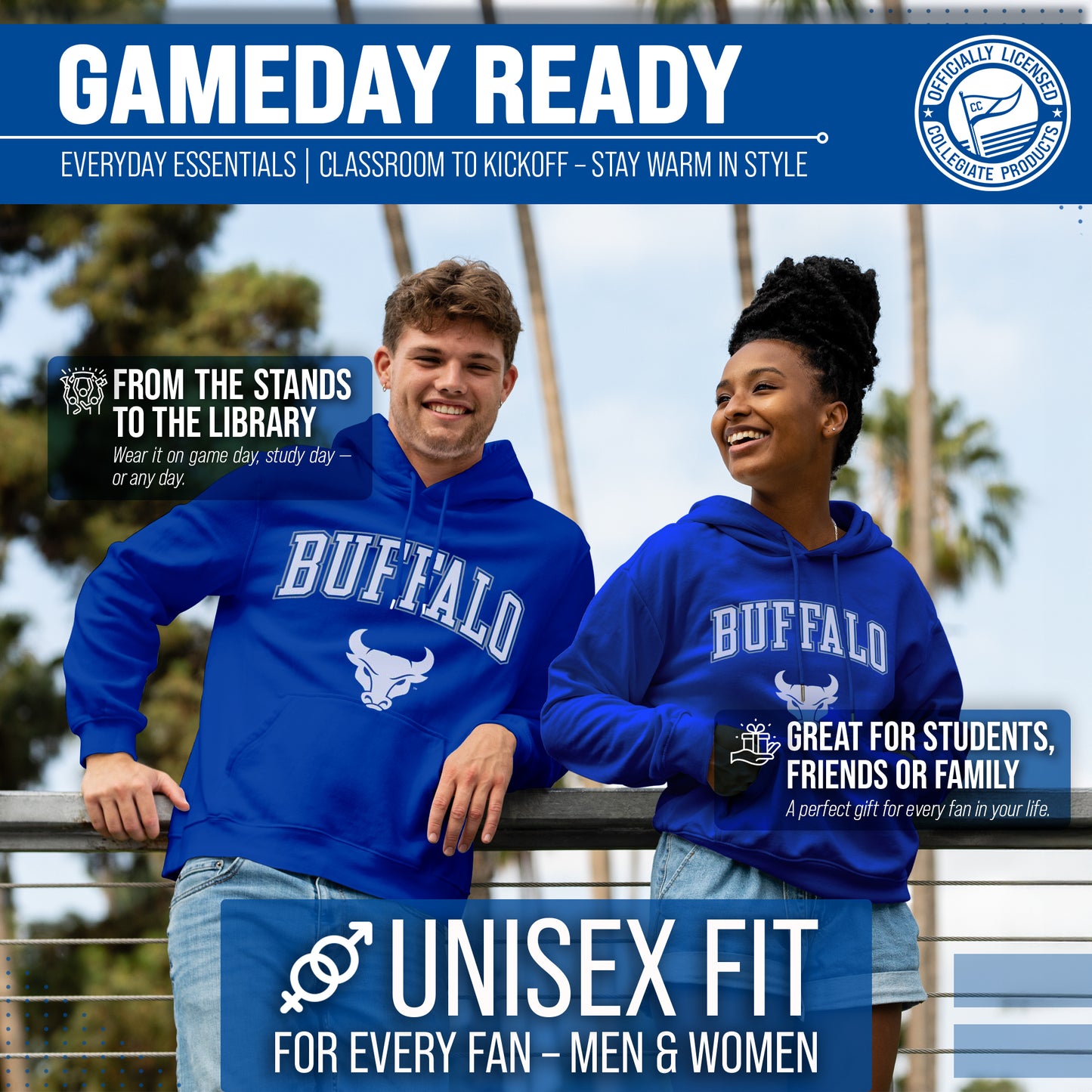 Buffalo Bulls Adult Arch & Logo Soft Style Gameday Hooded Sweatshirt - Royal