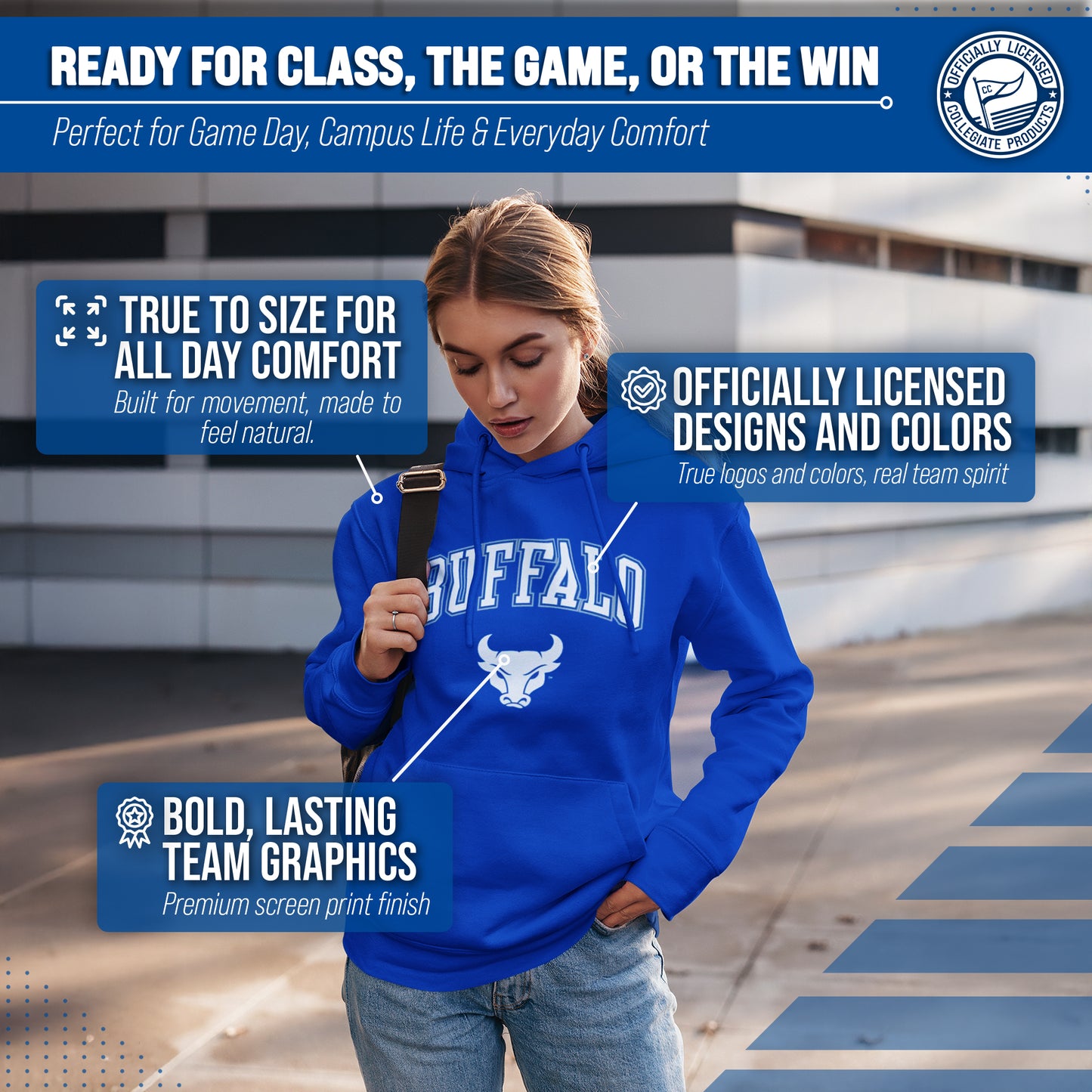Buffalo Bulls Adult Arch & Logo Soft Style Gameday Hooded Sweatshirt - Royal