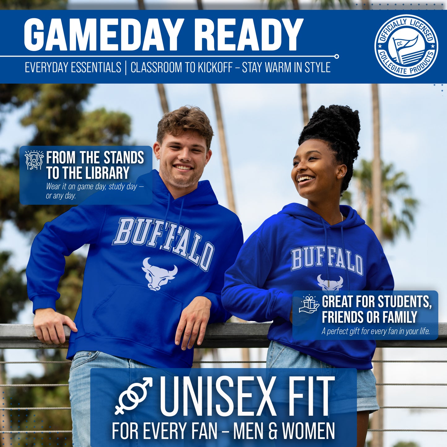 Buffalo Bulls Adult Arch & Logo Soft Style Gameday Hooded Sweatshirt - Royal