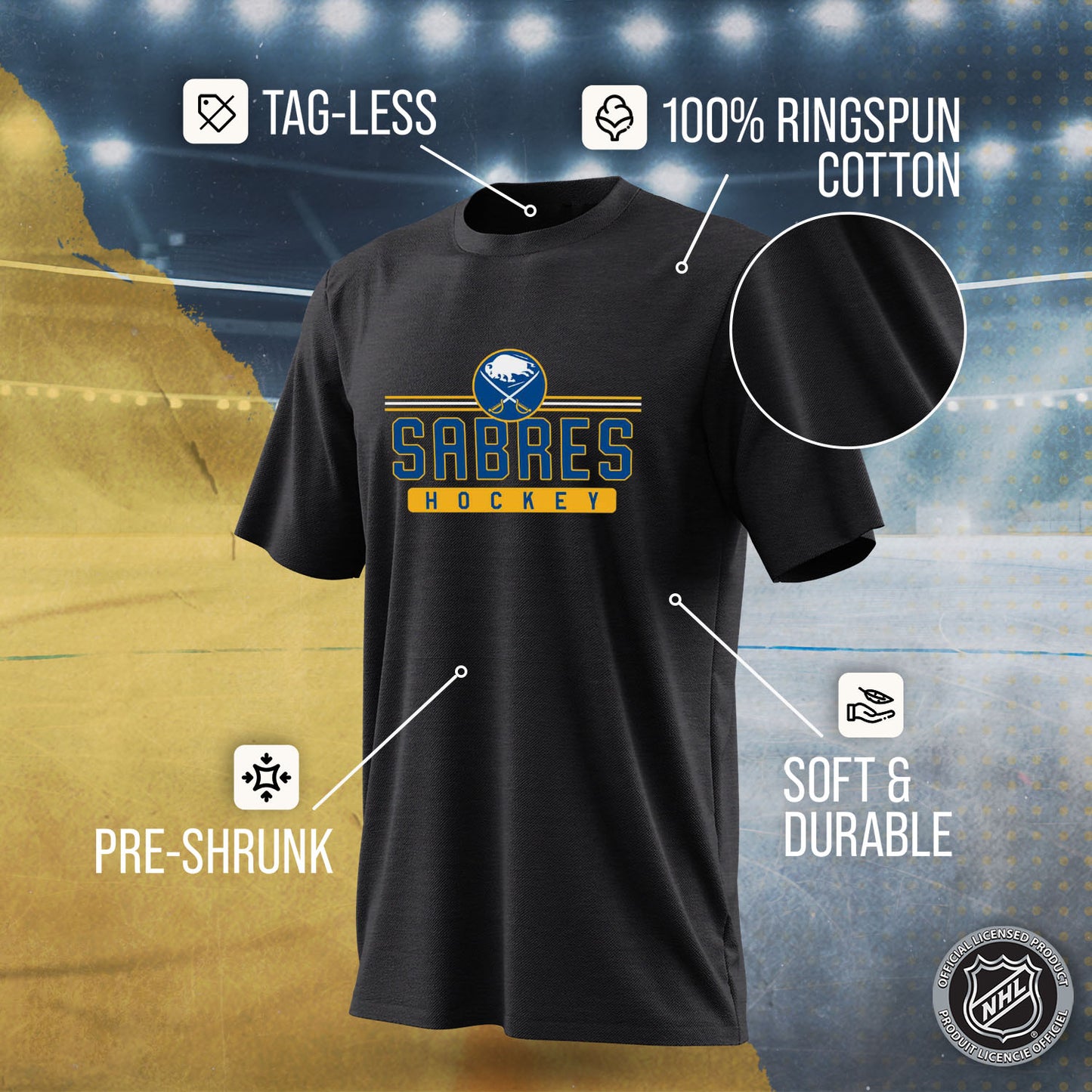 Buffalo Sabres Adult NHL Heather Charcoal True Fan Hockey T-Shirt - Charcoal