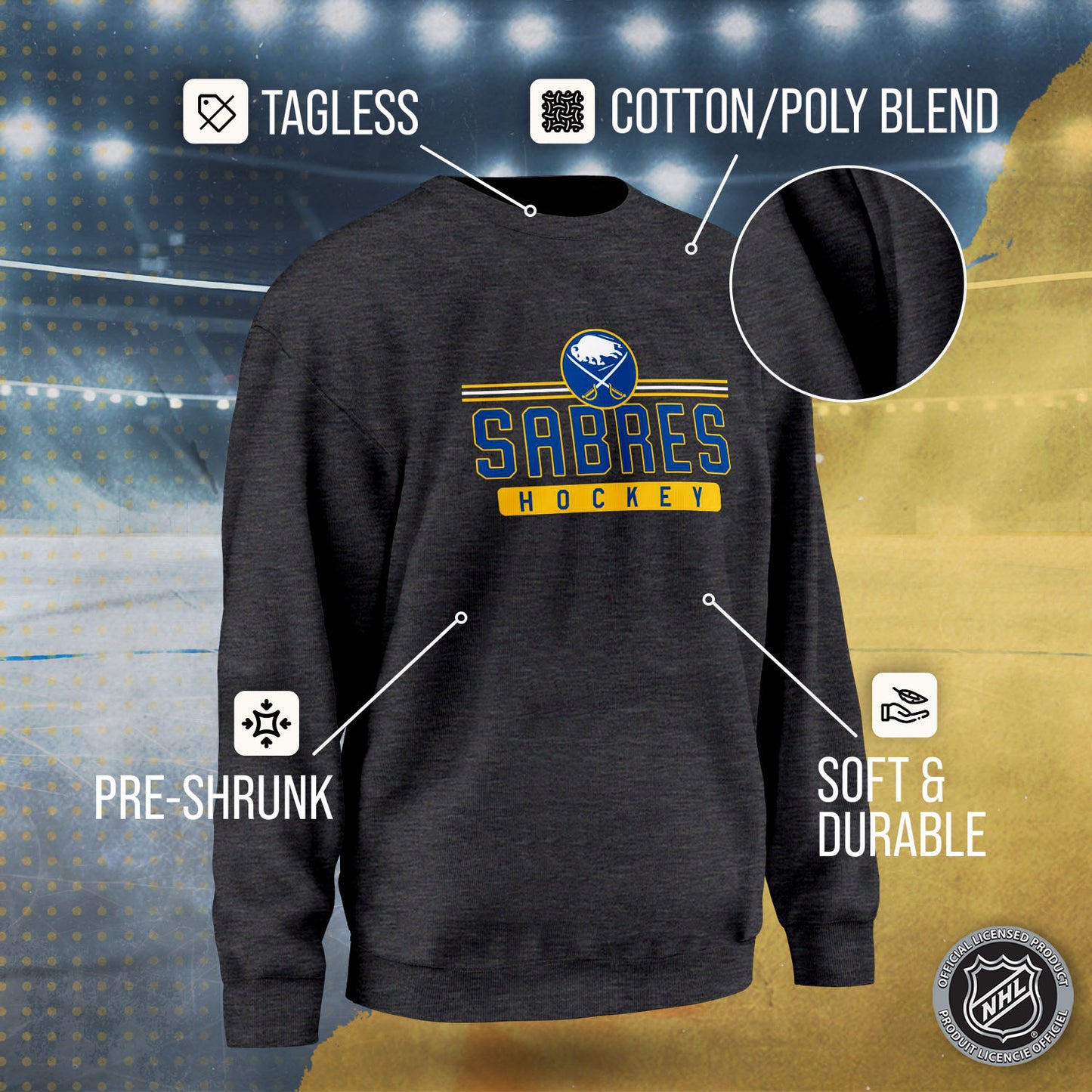 Buffalo Sabres NHL Charcoal True Fan Crewneck Sweatshirt - Charcoal