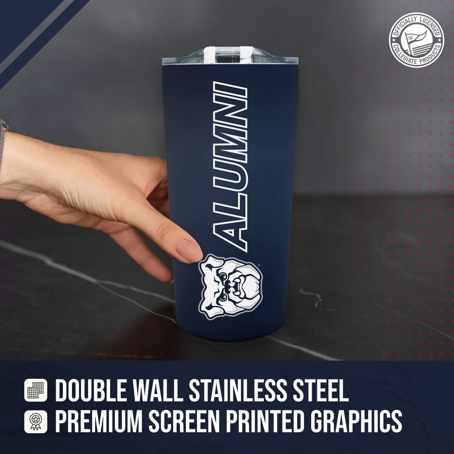 Butler Bulldogs Collegiate Stainless Steel Travel Tumbler for Alumni - Navy