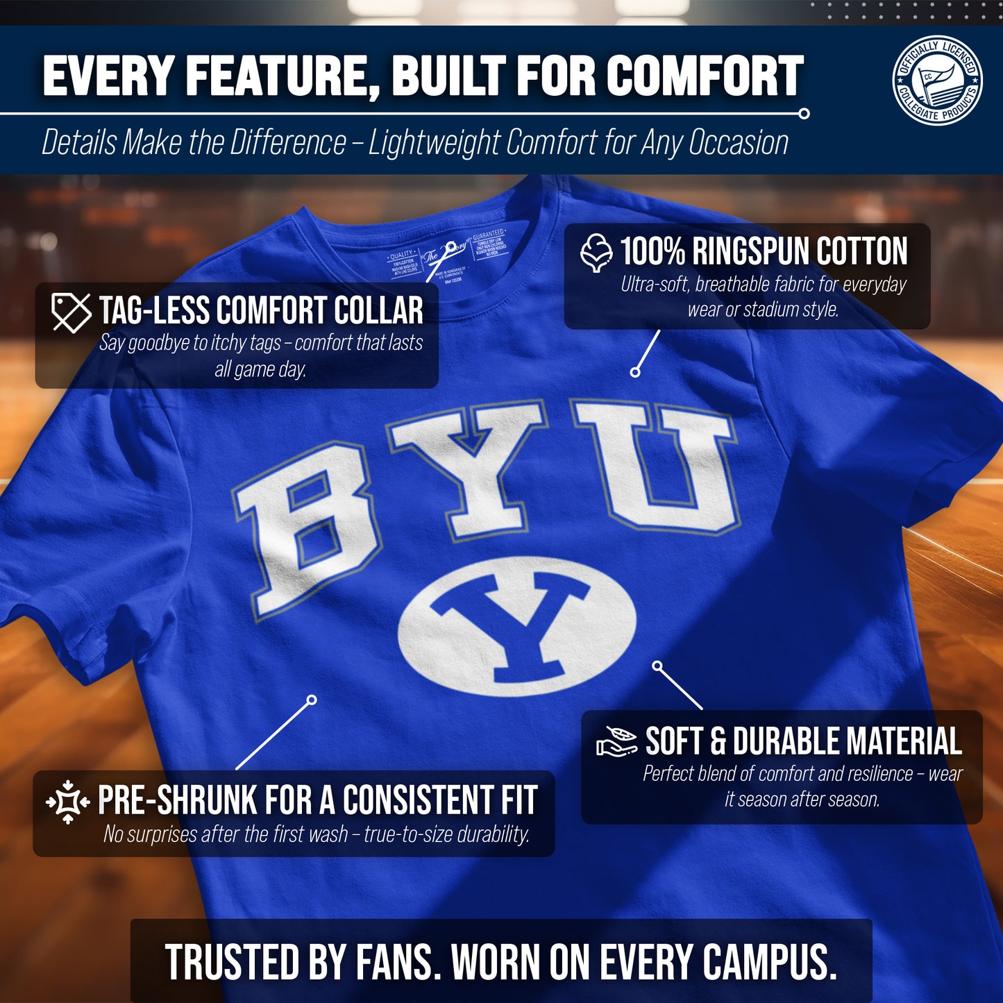 BYU Cougars NCAA Adult Gameday Cotton T-Shirt - Navy