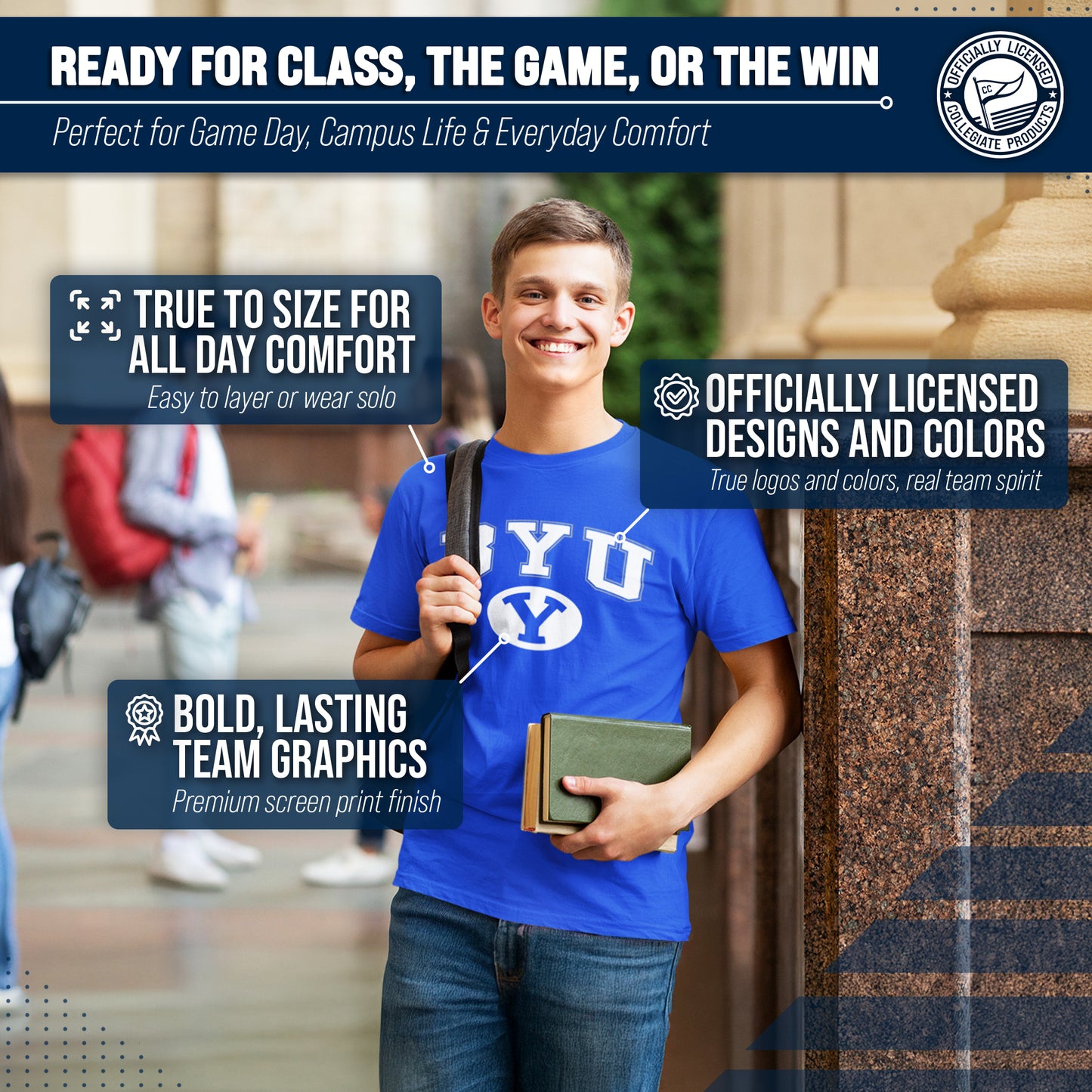 BYU Cougars NCAA Adult Gameday Cotton T-Shirt - Navy