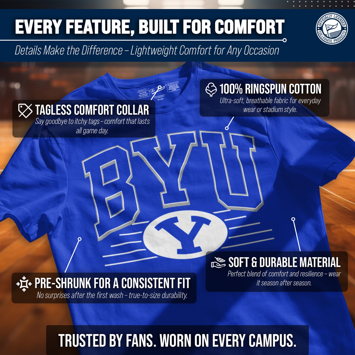BYU Cougars NCAA Adult Unisex Overtime Classics T-Shirt - Royal