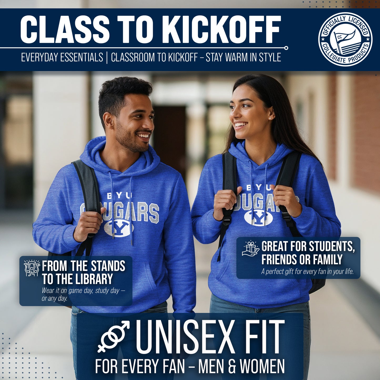 BYU Cougars NCAA Adult Unisex Starting Fresh Heathered Hooded Fleece Sweatshirt - Royal Heather