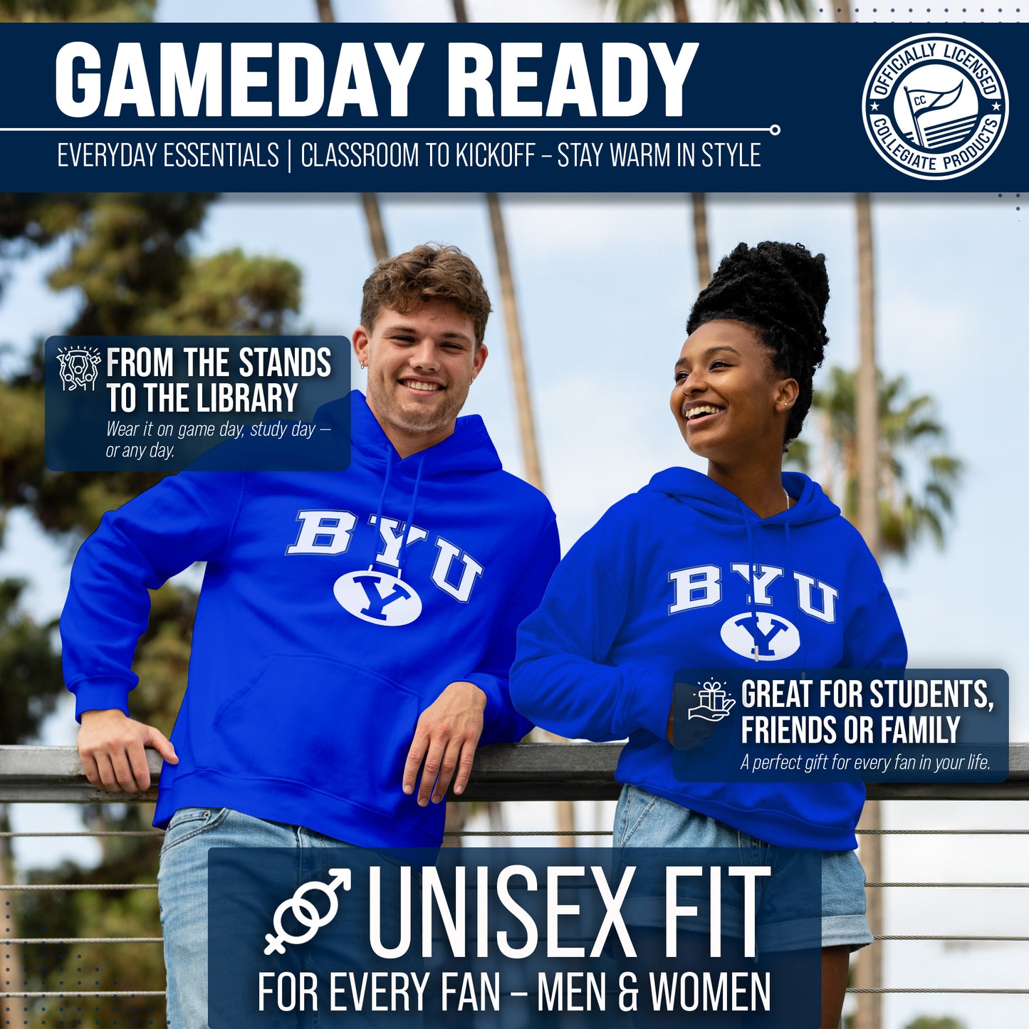 BYU Cougars Adult Arch & Logo Soft Style Gameday Hooded Sweatshirt - Navy