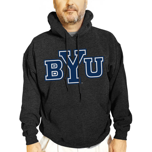 BYU Cougars NCAA Adult Cotton Blend Charcoal Hooded Sweatshirt - Charcoal