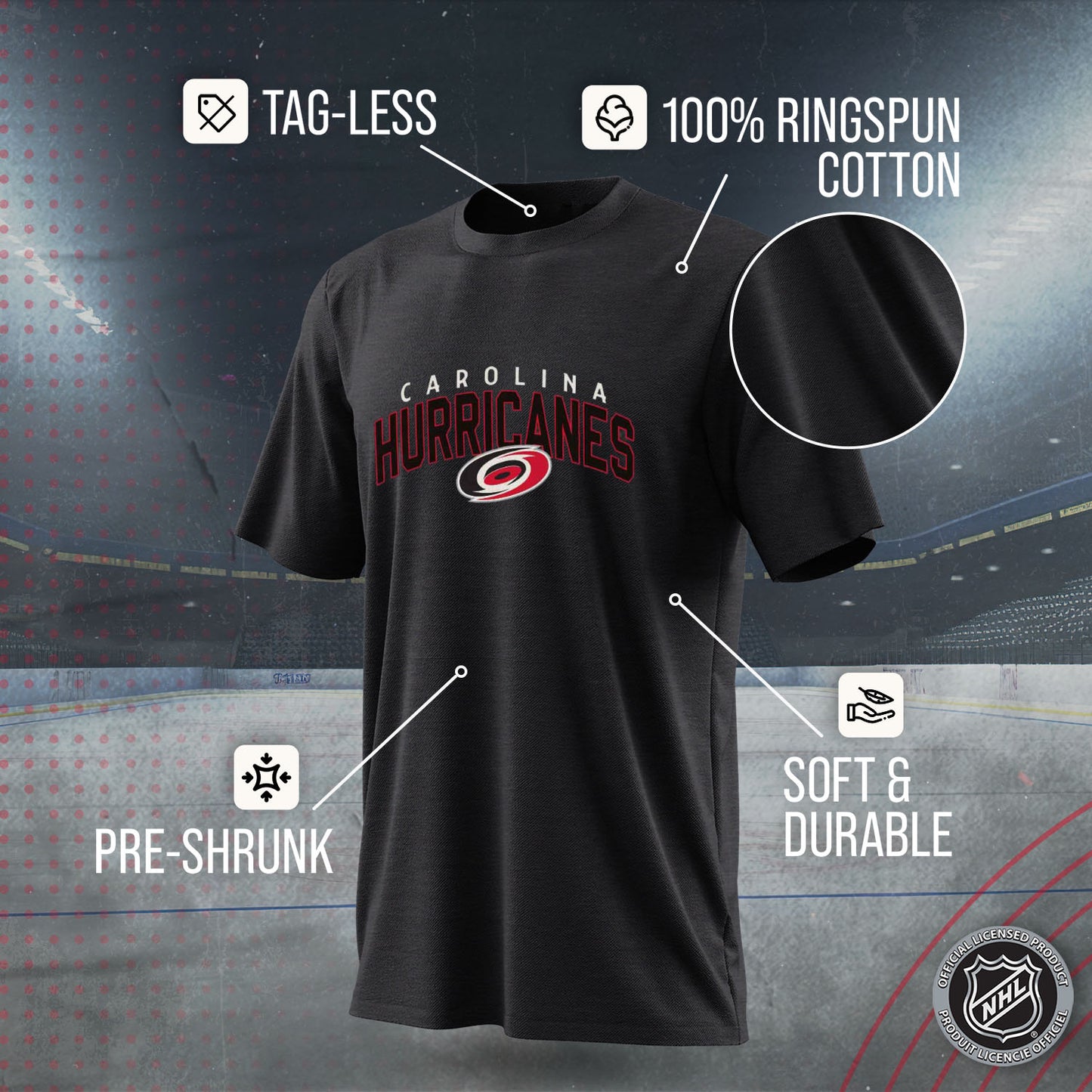 Carolina Hurricanes NHL Adult Powerplay Heathered Unisex T-Shirt - Black Heather