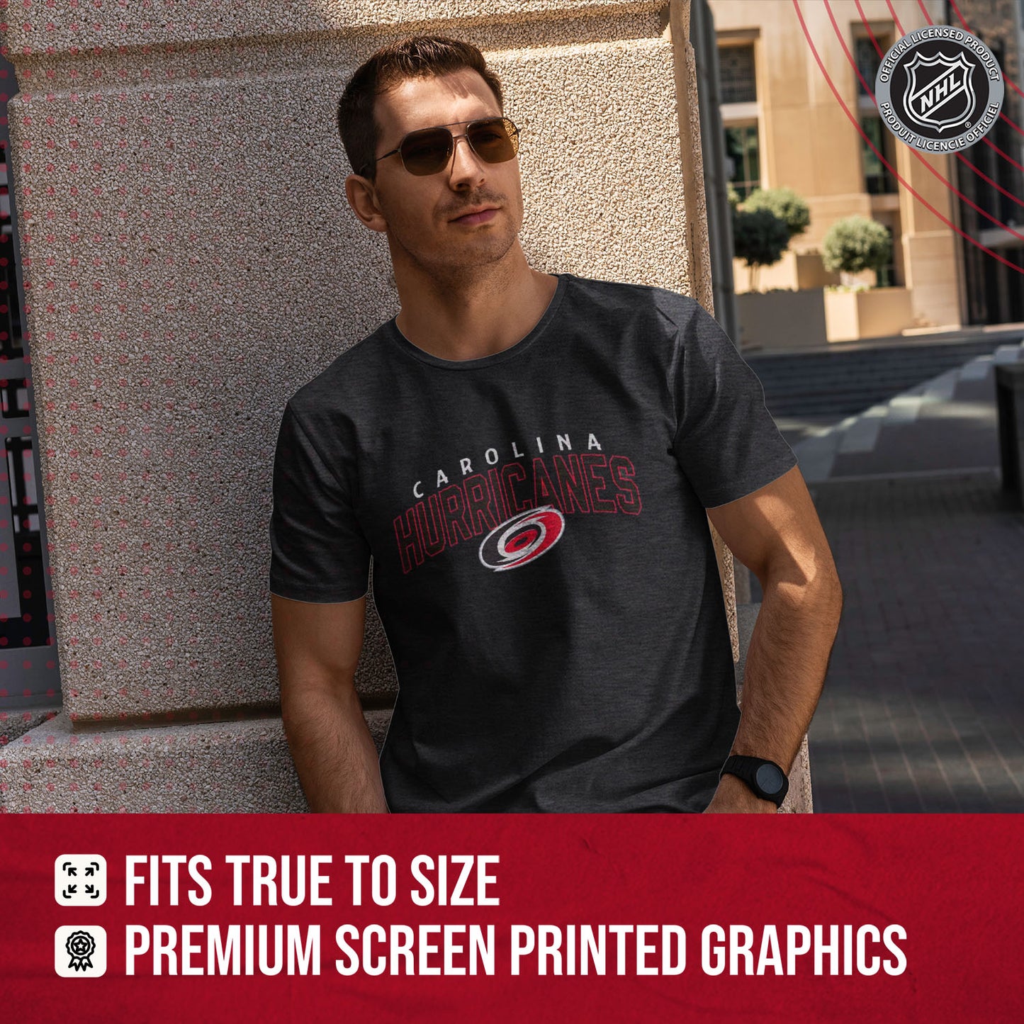 Carolina Hurricanes NHL Adult Powerplay Heathered Unisex T-Shirt - Black Heather