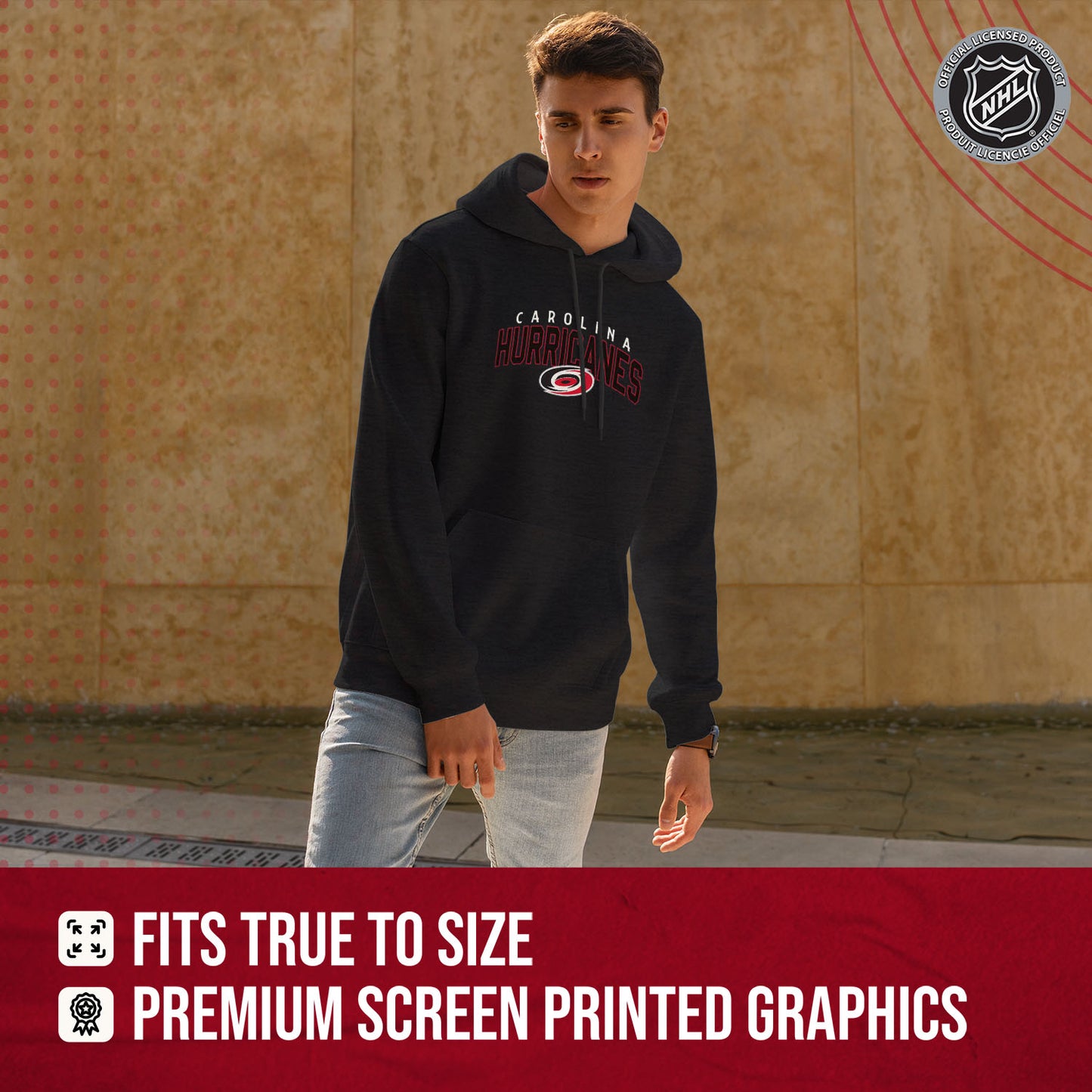 Carolina Hurricanes NHL Adult Unisex Powerplay Hooded Sweatshirt - Black Heather