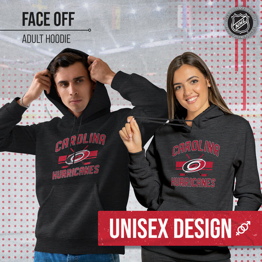 Carolina Hurricanes Adult NHL Faceoff Hockey Fleece Hooded Sweatshirt- Jersey Stripe - Black