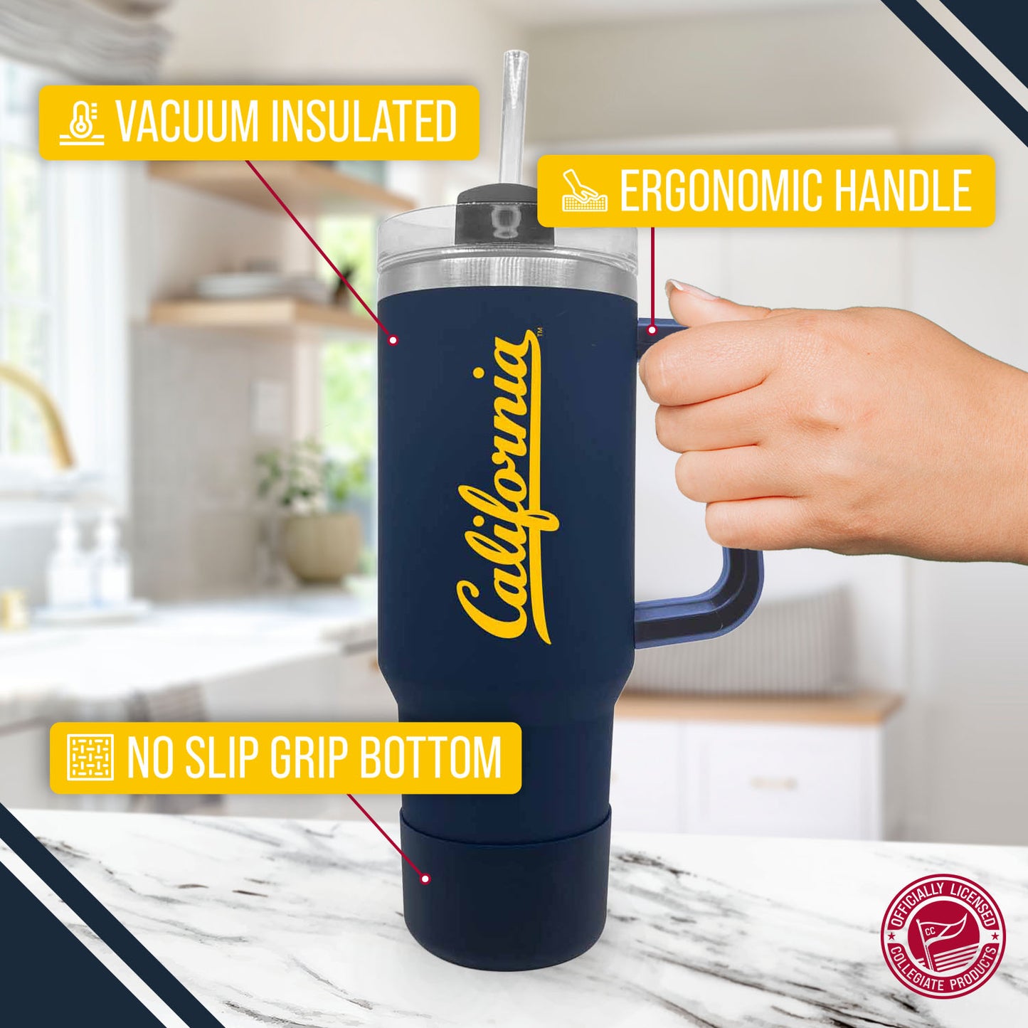 Cal Golden Bears College & University 40 oz Travel Tumbler With Handle - Navy