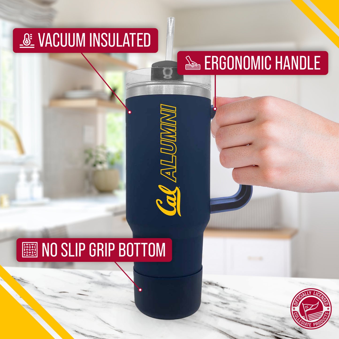 Cal Golden Bears Collegiate 40oz Stainless Steel Travel Tumbler with Handle for Alumni - Navy
