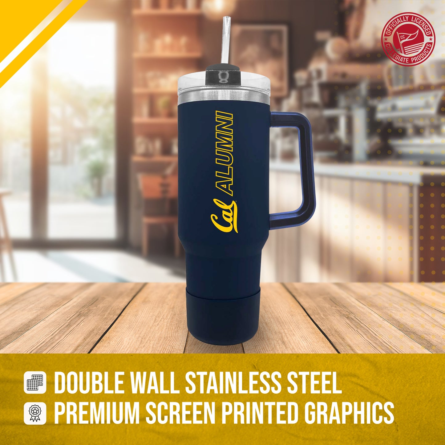 Cal Golden Bears Collegiate 40oz Stainless Steel Travel Tumbler with Handle for Alumni - Navy