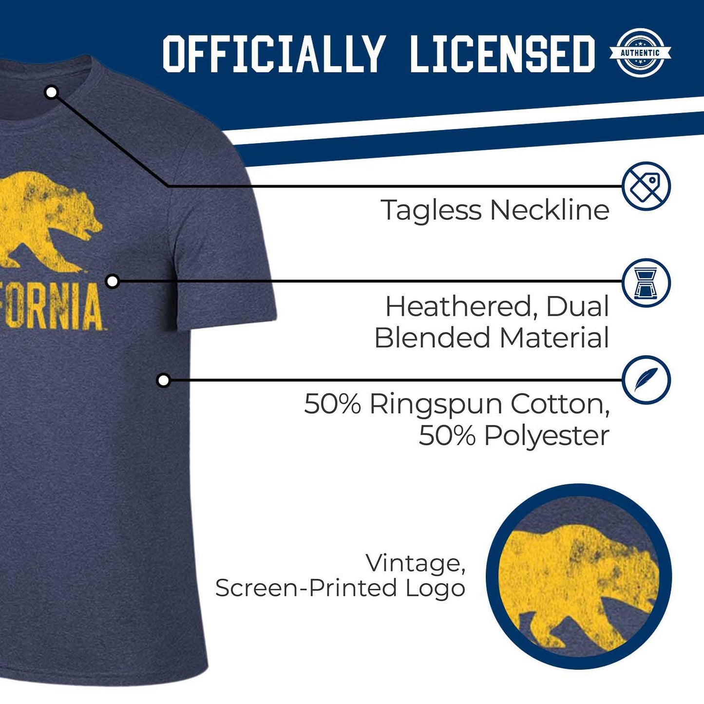Cal Golden Bears Adult MVP Heathered Cotton Blend T-Shirt - Navy