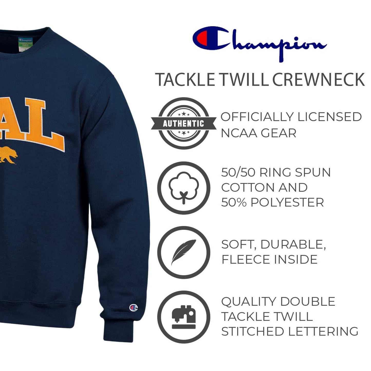 Cal Golden Bears Adult Tackle Twill Crewneck - Navy