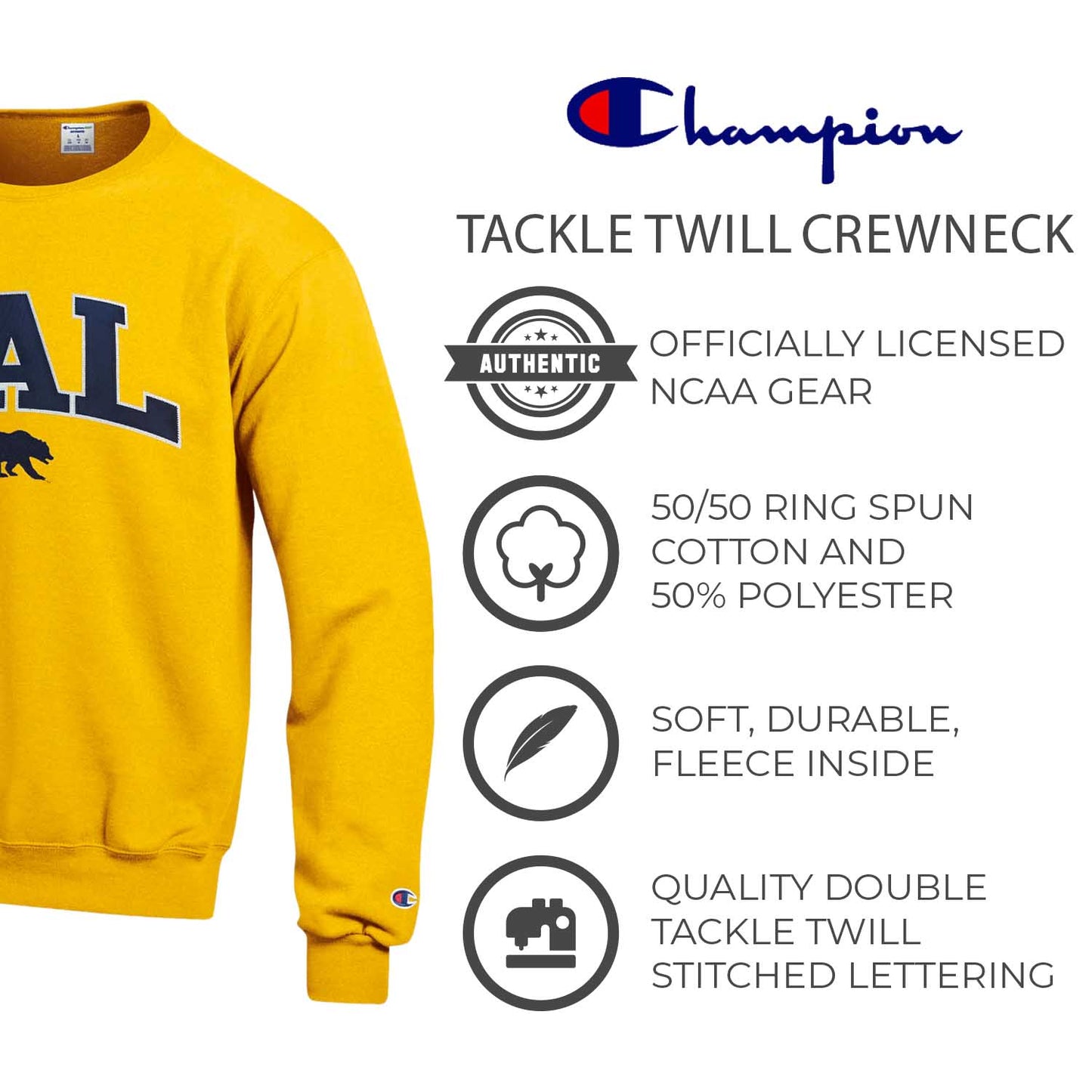 Cal Golden Bears Adult Tackle Twill Crewneck - Gold