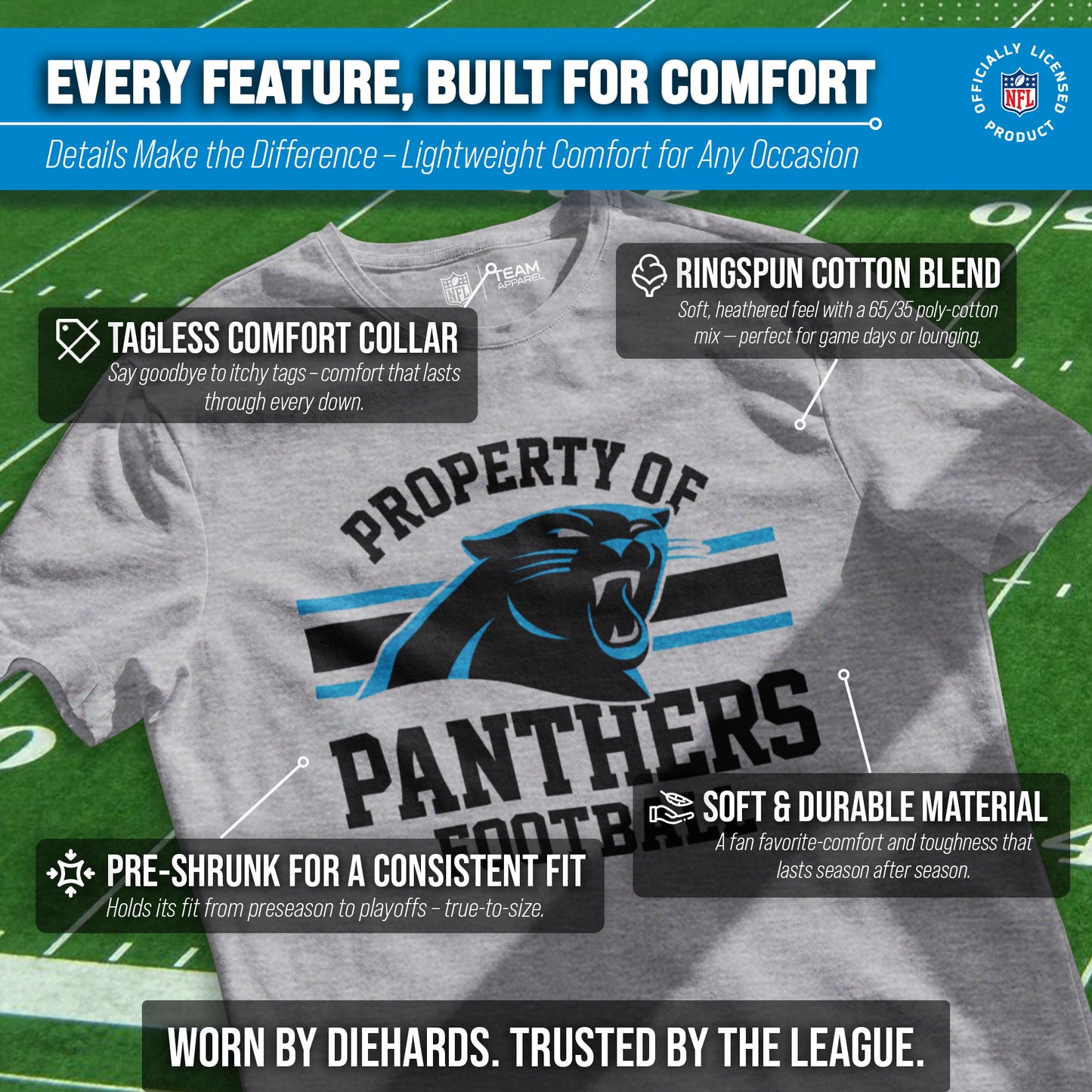 Carolina Panthers NFL Adult Property Of T-Shirt - Sport Gray