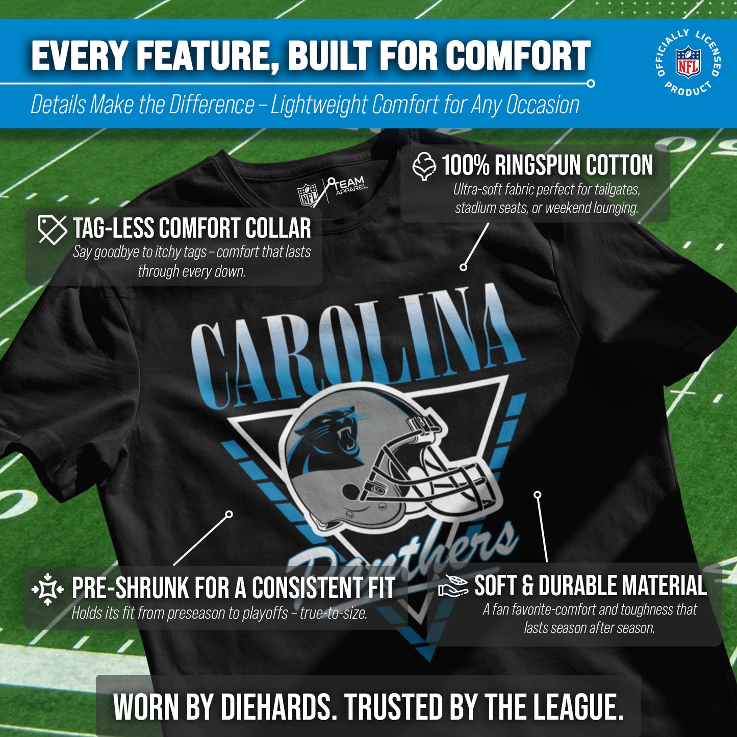 Carolina Panthers NFL Adult Retro Triangle Unisex T-Shirt - Black