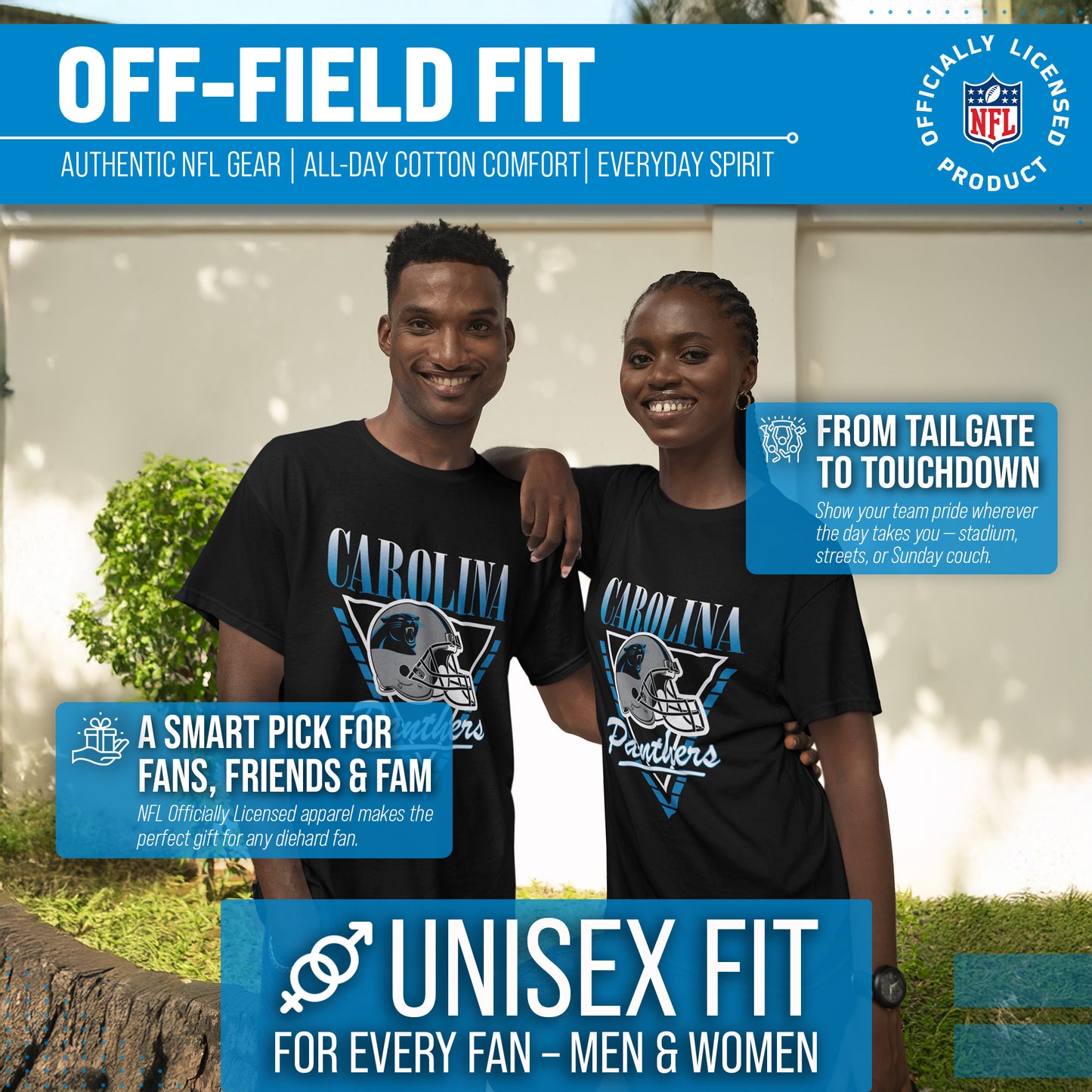Carolina Panthers NFL Adult Retro Triangle Unisex T-Shirt - Black