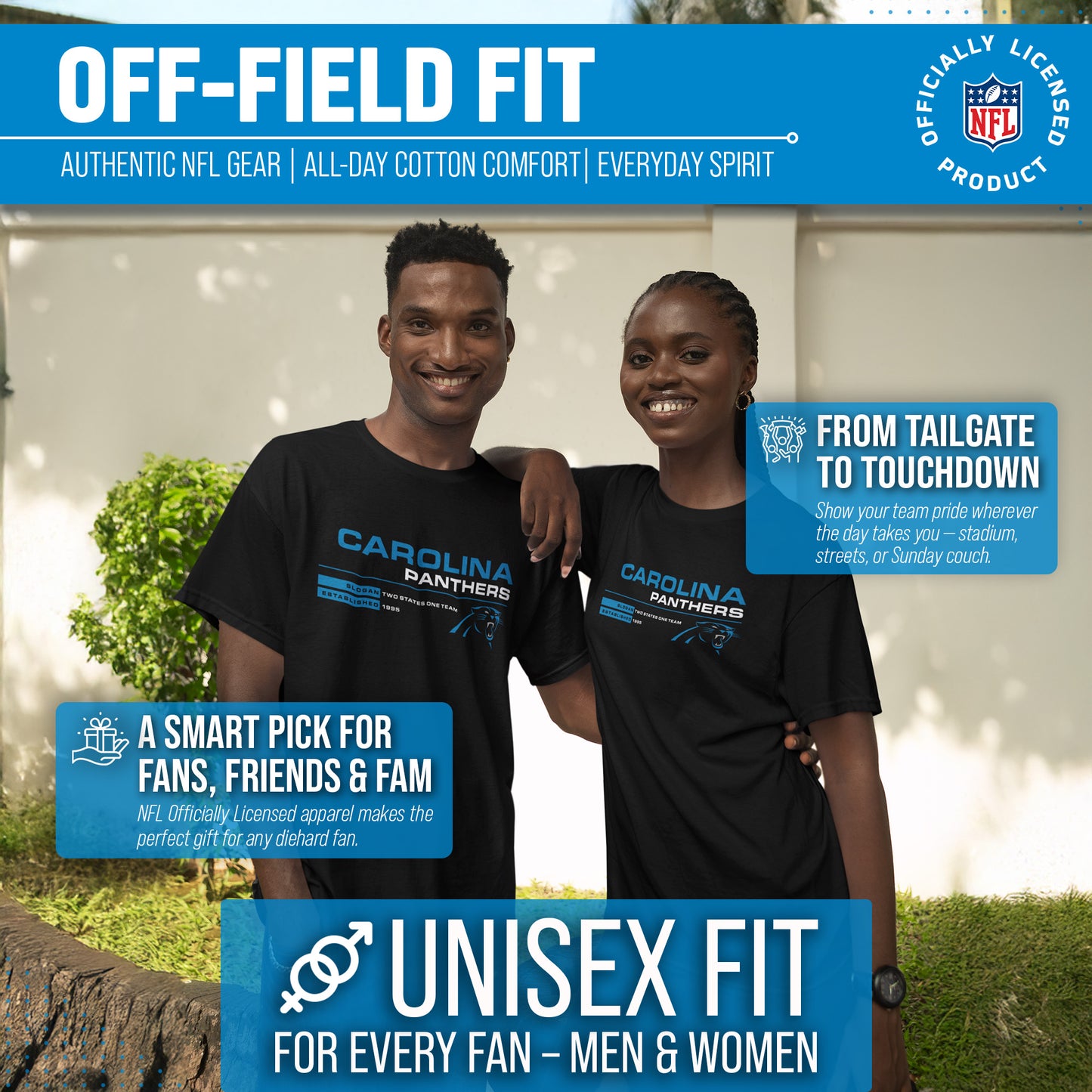 Carolina Panthers Adult NFL Speed Stat Sheet T-Shirt - Black