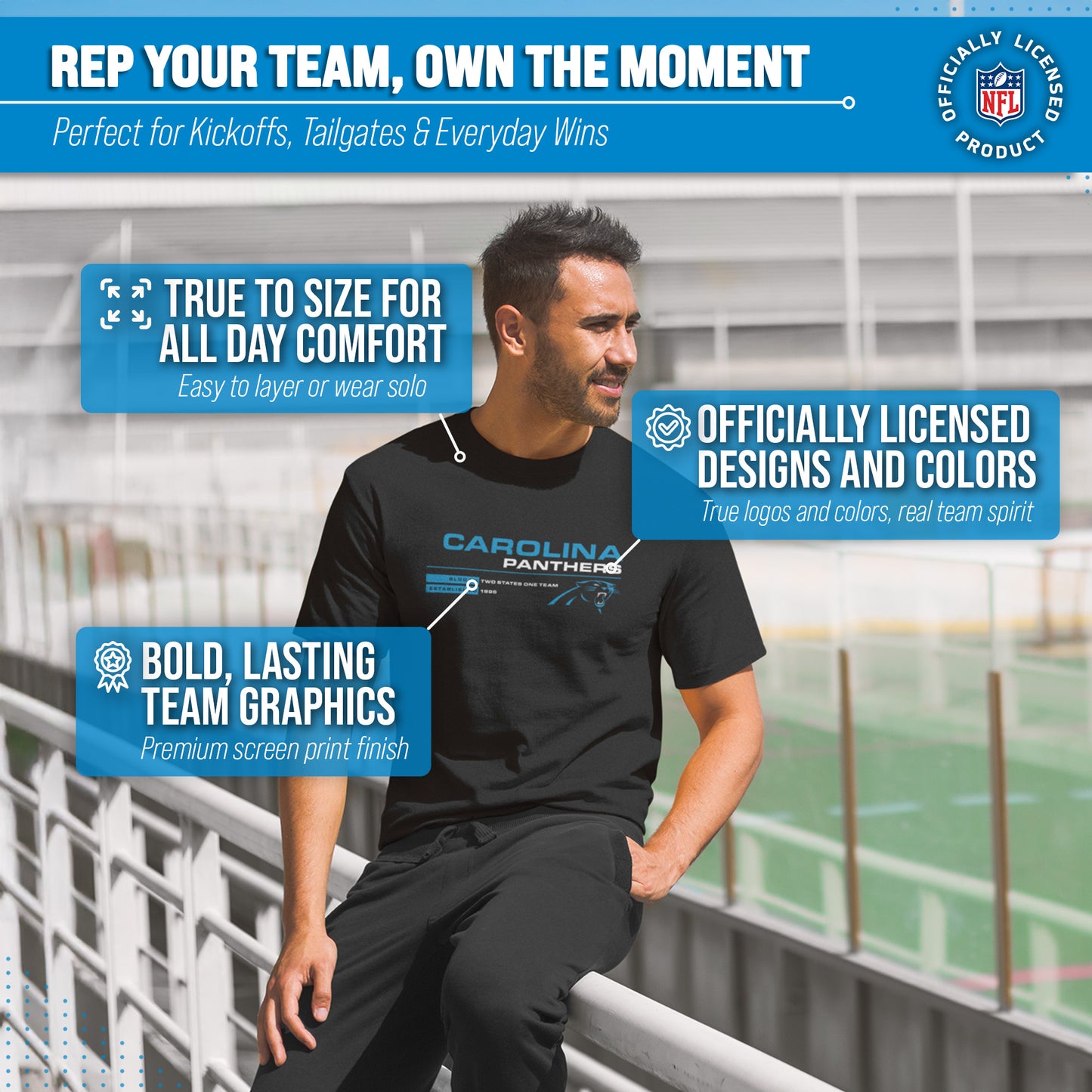 Carolina Panthers Adult NFL Speed Stat Sheet T-Shirt - Black