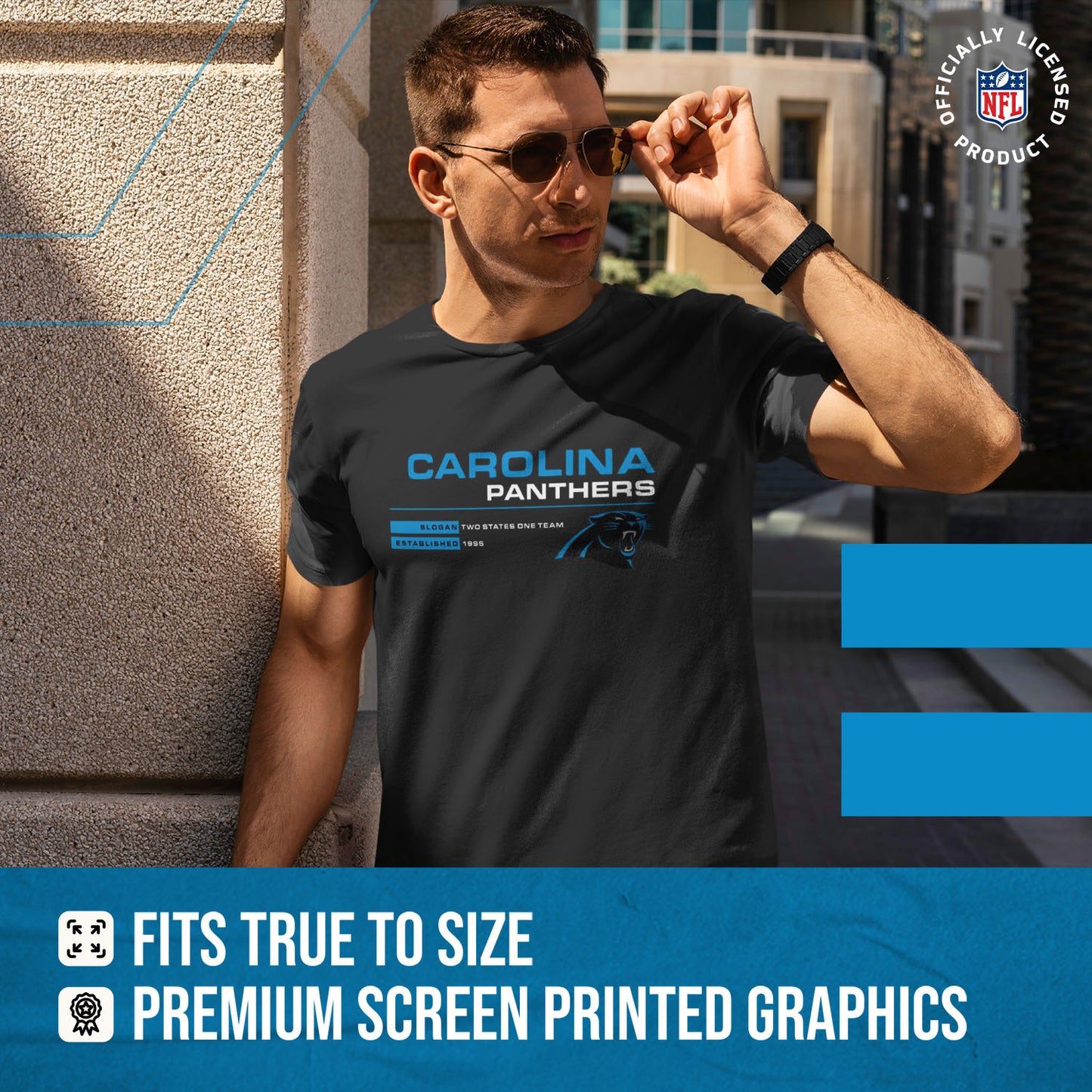 Carolina Panthers Adult NFL Speed Stat Sheet T-Shirt - Black