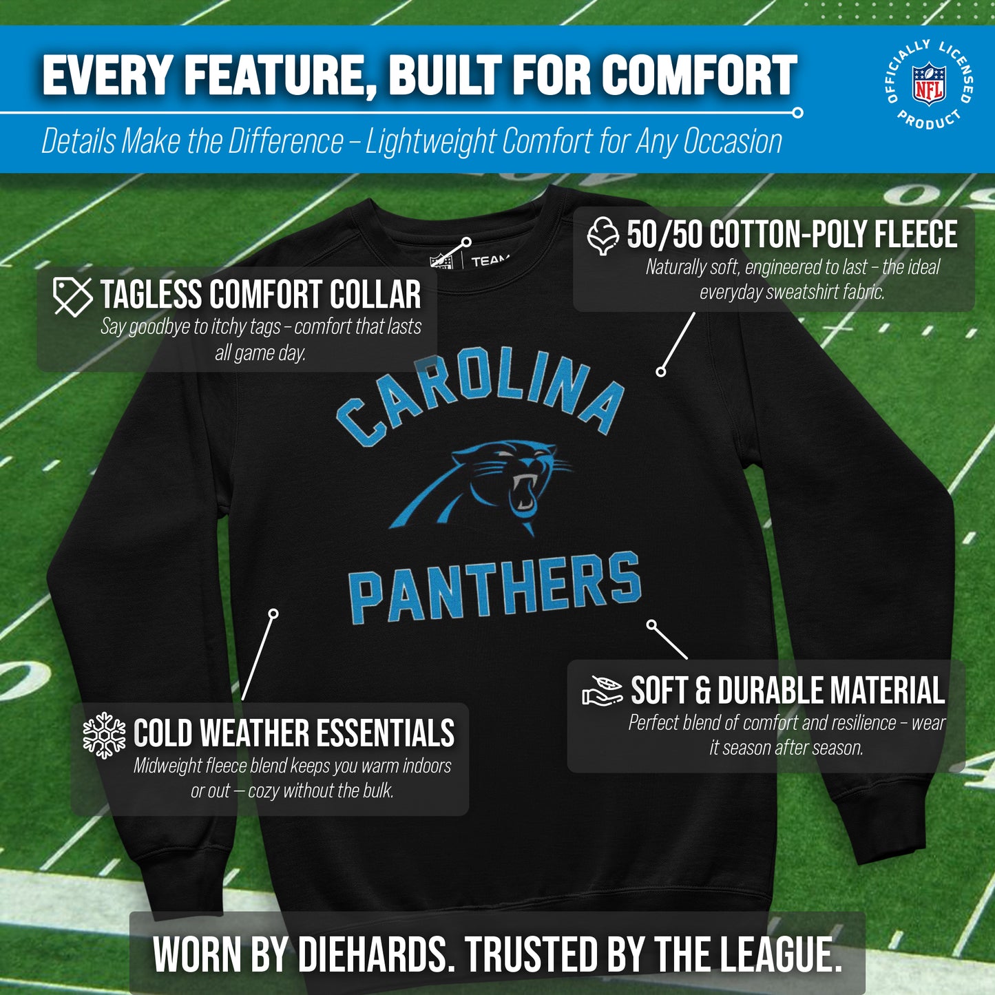 Carolina Panthers NFL Adult Gameday Football Crewneck Sweatshirt - Black