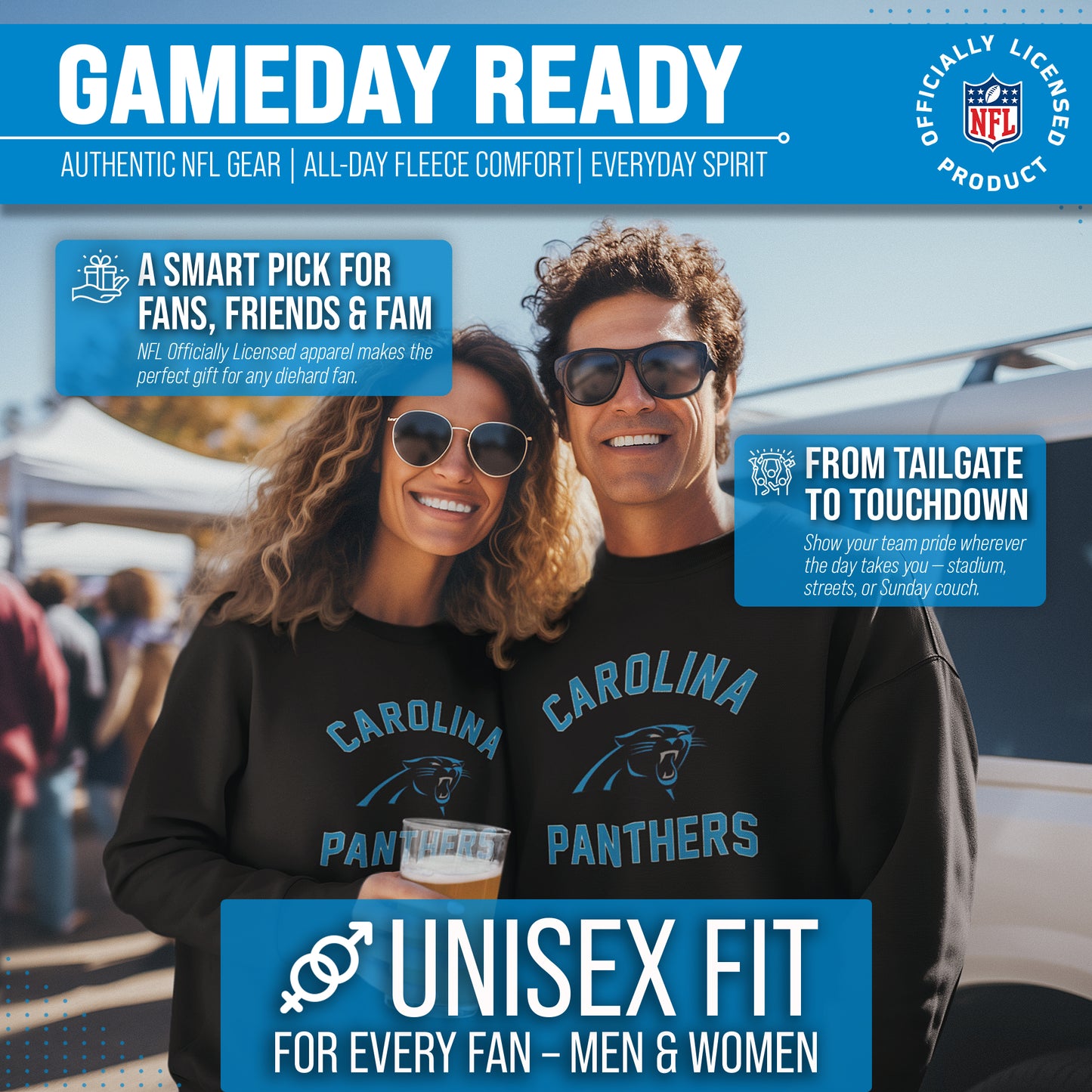 Carolina Panthers NFL Adult Gameday Football Crewneck Sweatshirt - Black