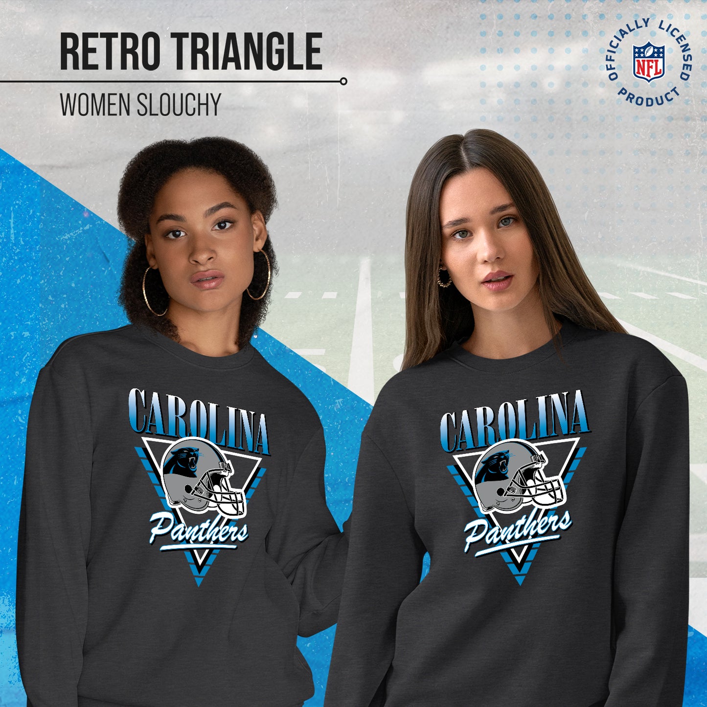 Carolina Panthers NFL Womens Retro Triangle Slouchy Crewneck - Heather Charcoal