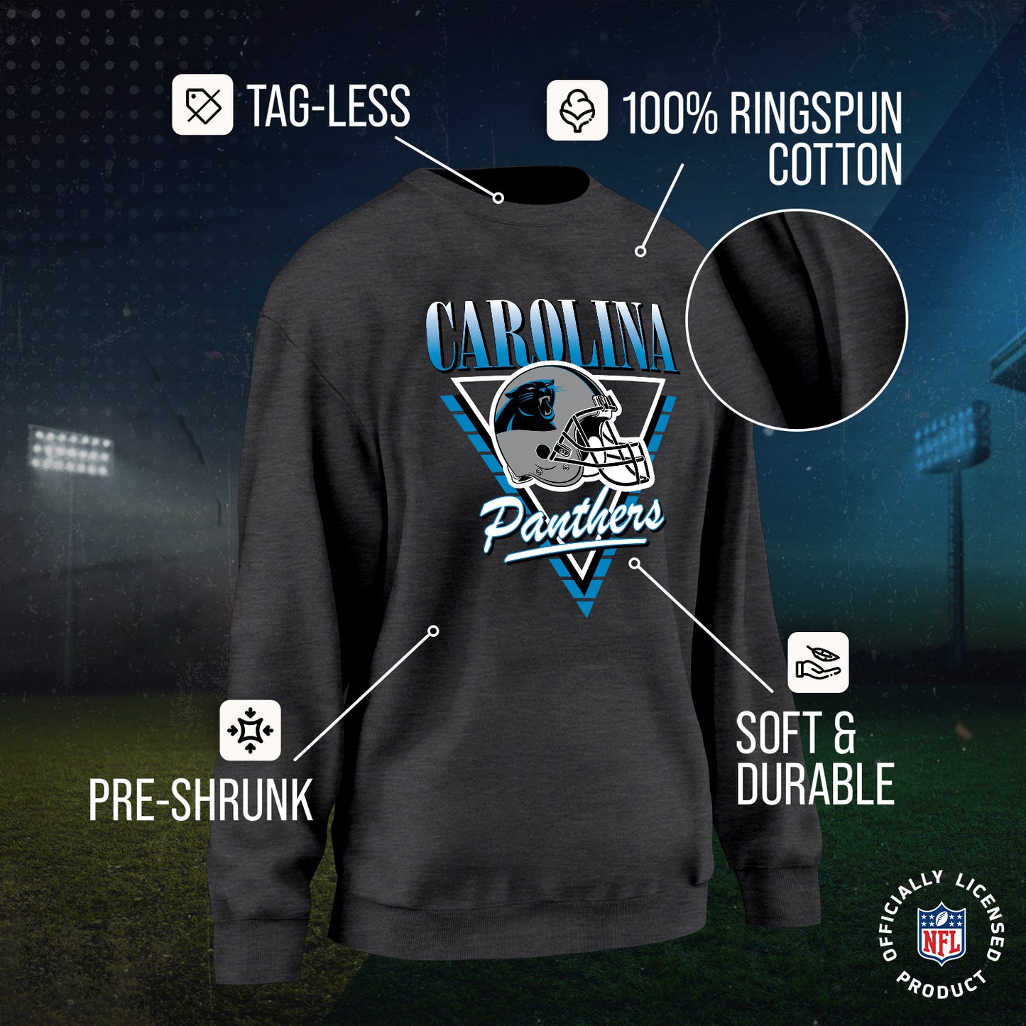 Carolina Panthers NFL Womens Retro Triangle Slouchy Crewneck - Heather Charcoal