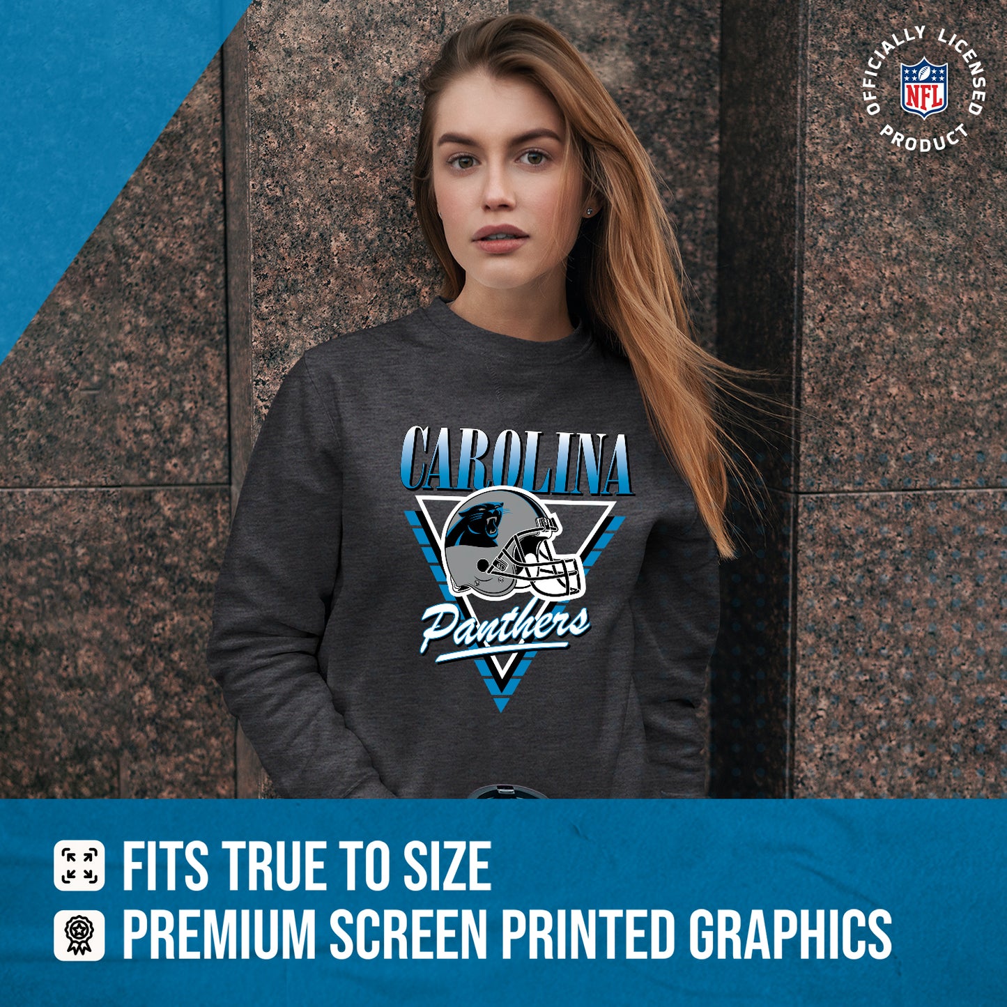 Carolina Panthers NFL Womens Retro Triangle Slouchy Crewneck - Heather Charcoal
