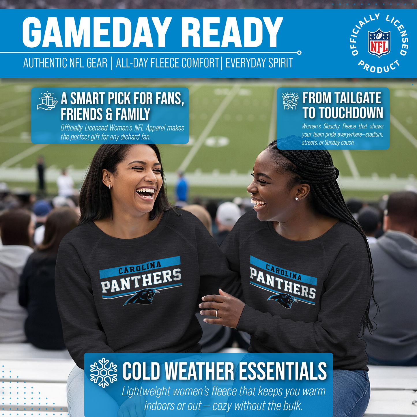 Carolina Panthers NFL Womens Charcoal Crew Neck Football Apparel - Charcoal