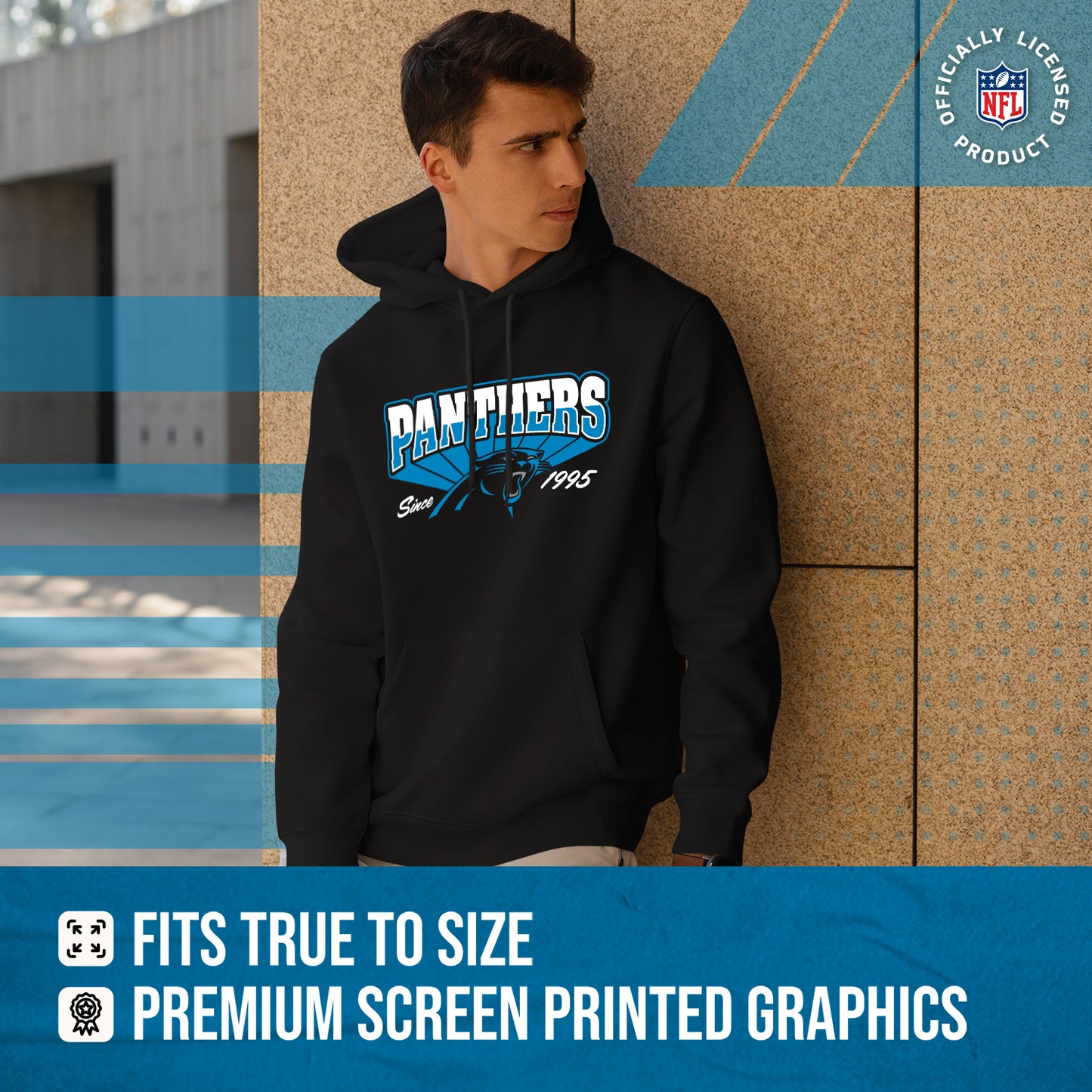 Carolina Panthers NFL Adult Unisex Vintage Block Ultra Soft Fleece Hooded Sweatshirt - Black