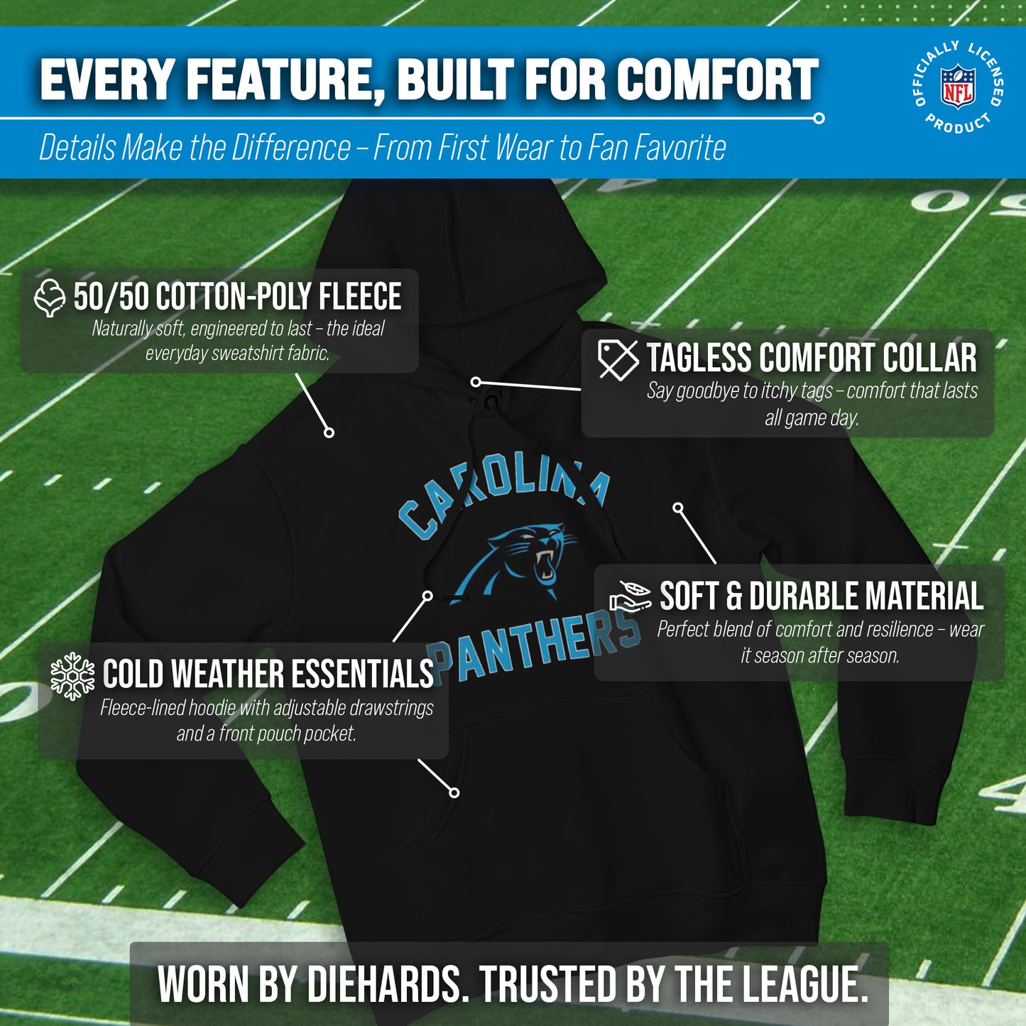 Carolina Panthers NFL Adult Gameday Hooded Sweatshirt - Black