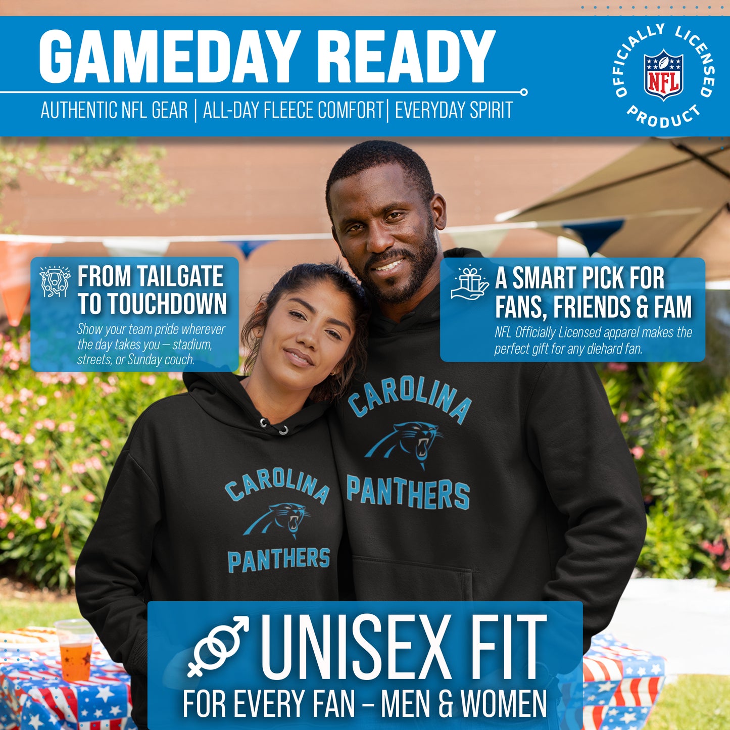 Carolina Panthers NFL Adult Gameday Hooded Sweatshirt - Black