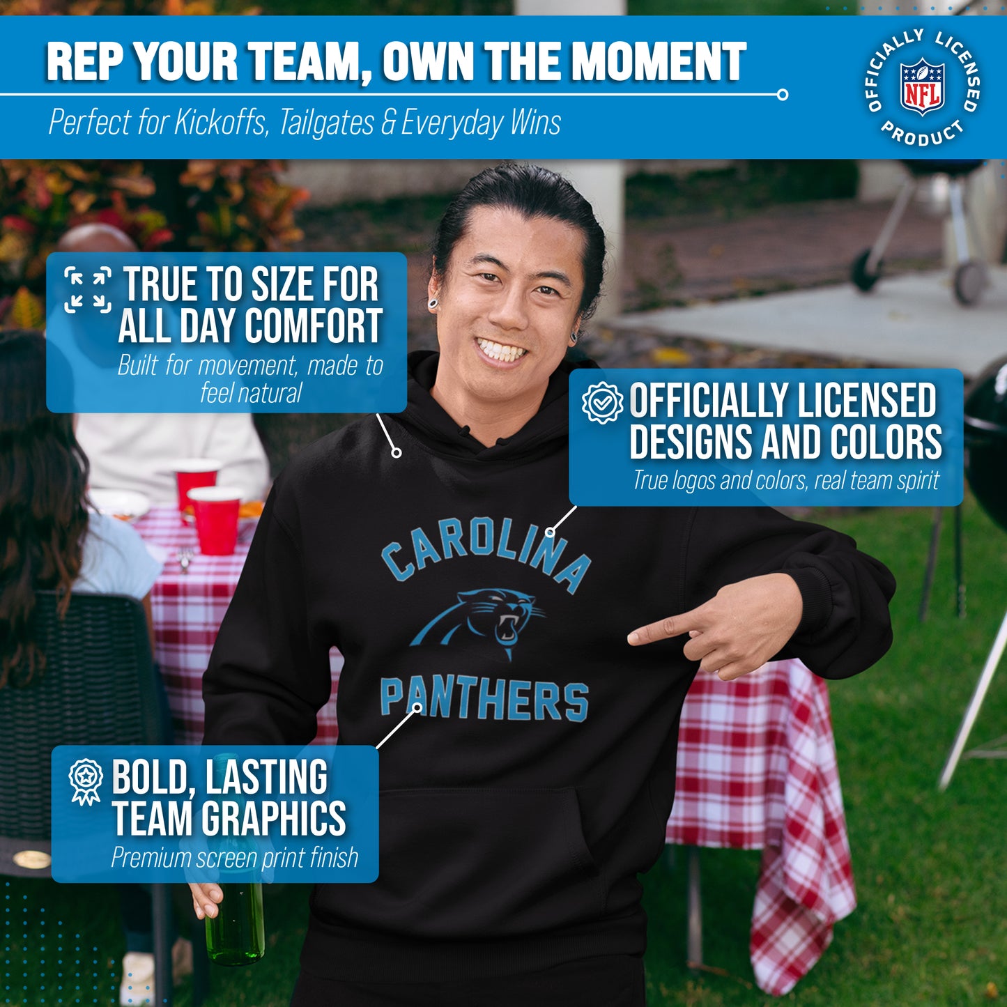 Carolina Panthers NFL Gameday Adult Hooded Sweatshirt - Black