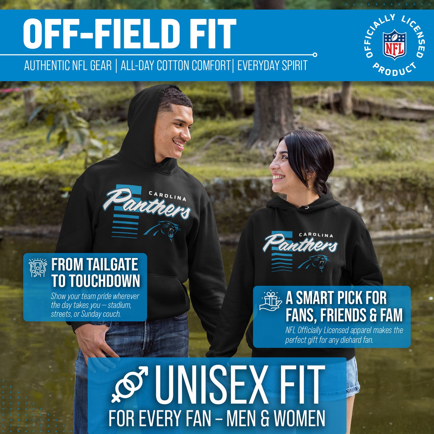 Carolina Panthers NFL Adult Unisex Retro Script Ultra Soft Fleece Hooded Sweatshirt - Black