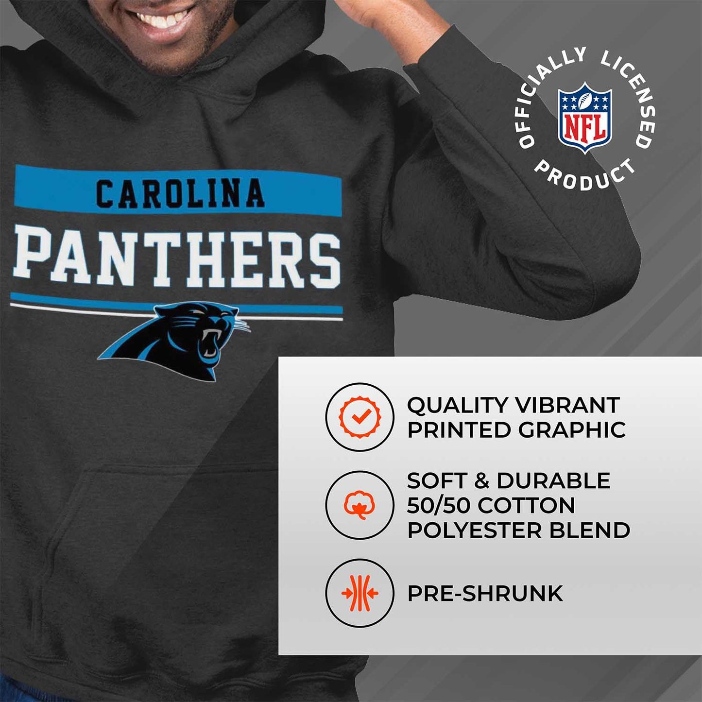 Carolina Panthers NFL Adult Gameday Charcoal Hooded Sweatshirt - Charcoal