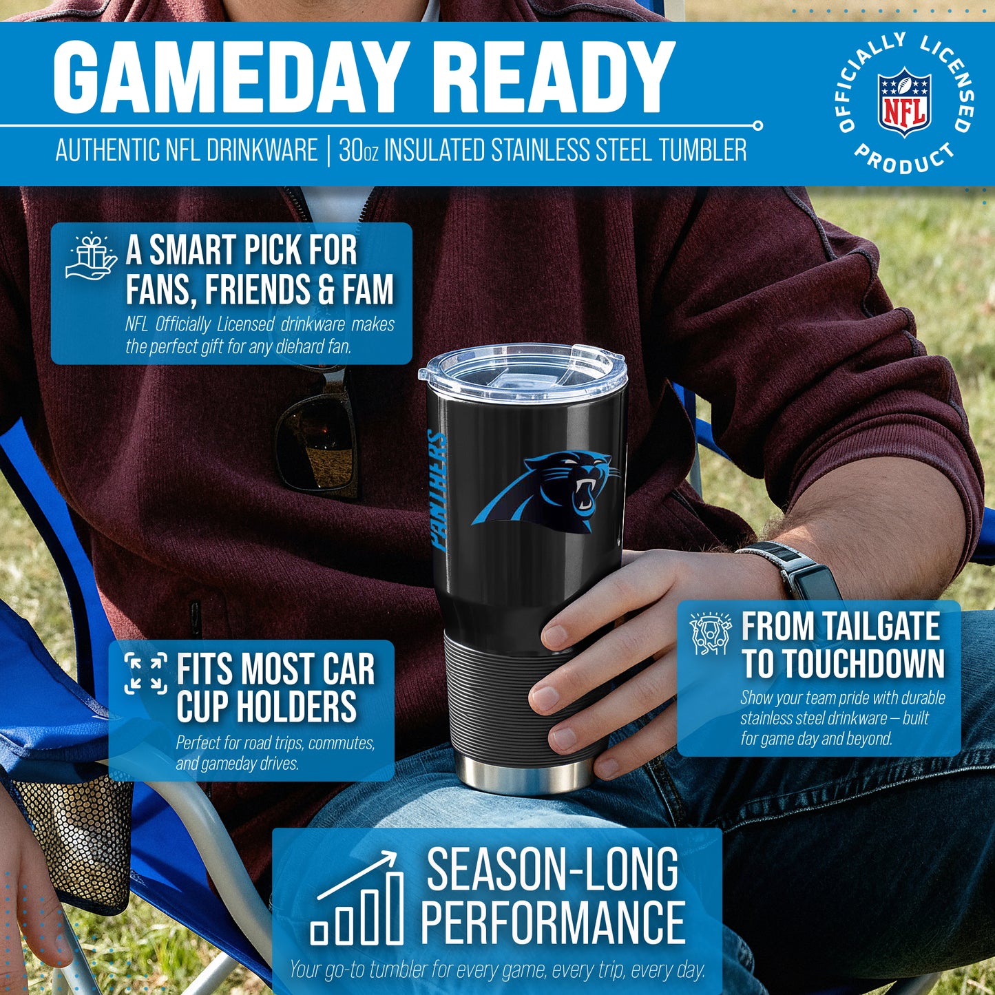 Carolina Panthers NFL 30oz Gameday Stainless Steel Tumbler - Black