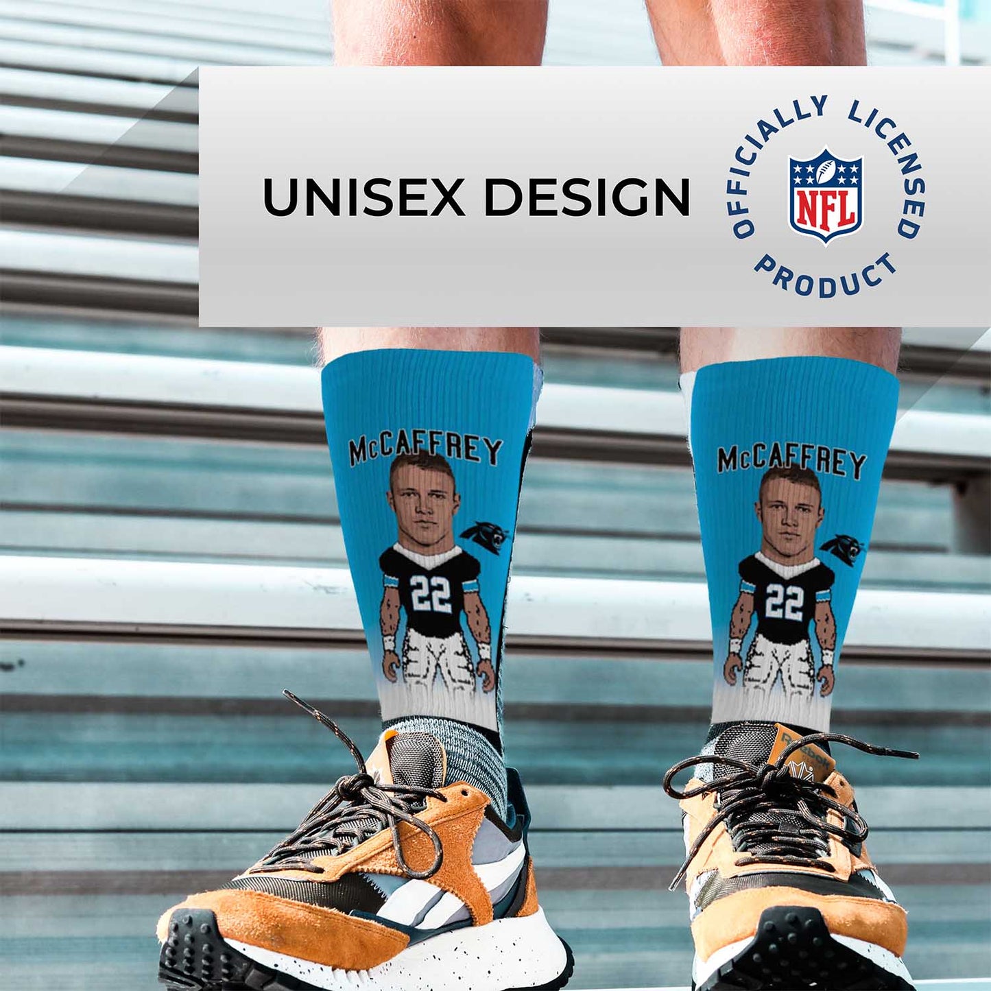 Carolina Panthers FBF NFL Youth V Curve MVP Christian McCaffrey Player Crew Socks - Blue