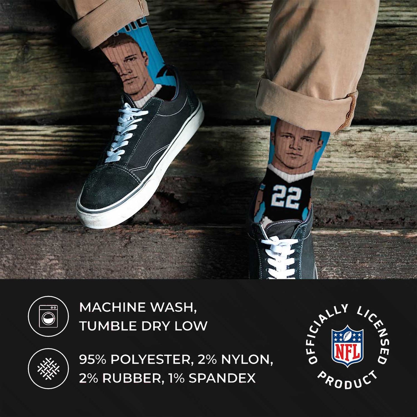 Carolina Panthers FBF NFL Youth V Curve MVP Christian McCaffrey Player Crew Socks - Blue