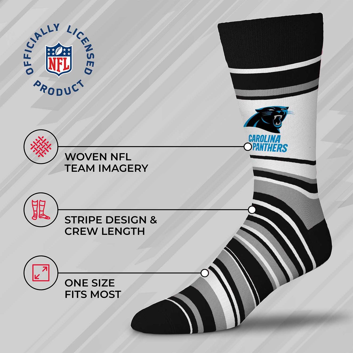 Carolina Panthers NFL Adult Striped Dress Socks - Black