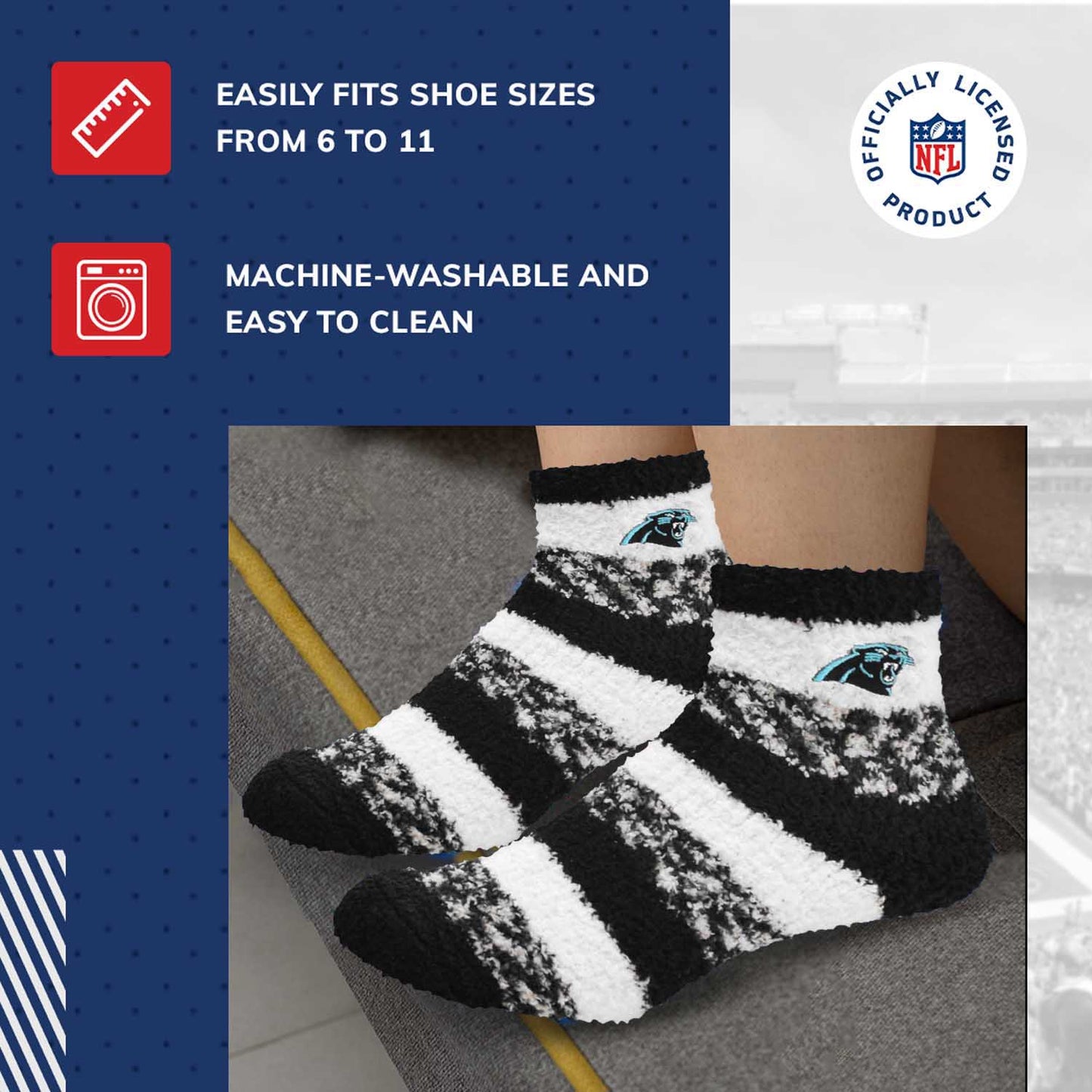 Carolina Panthers NFL Cozy Soft Slipper Socks - Black