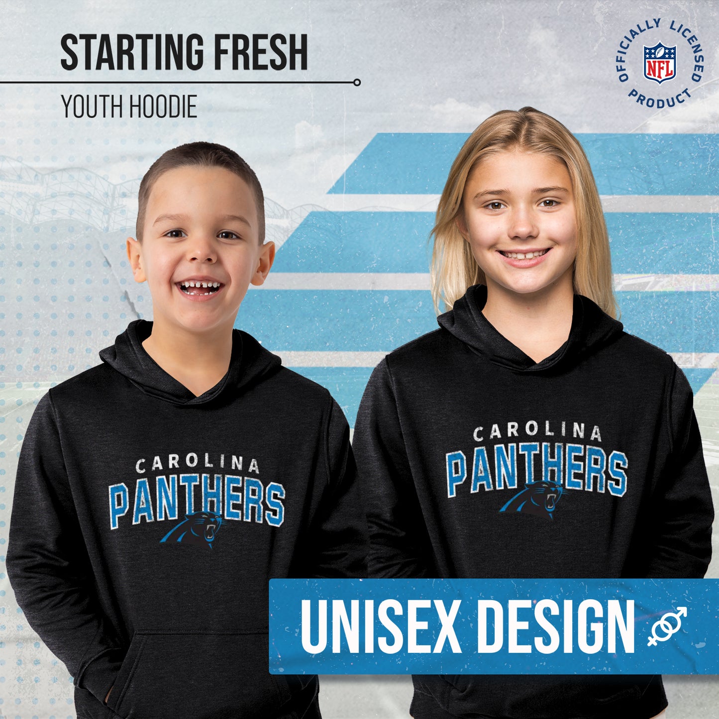 Carolina Panthers NFL Youth Starting Fresh Hoodie- Pro Football Sweatshirt for Boys and Girls - Black