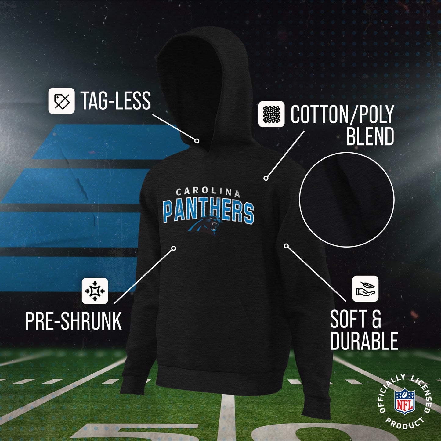 Carolina Panthers NFL Youth Starting Fresh Hoodie- Pro Football Sweatshirt for Boys and Girls - Black