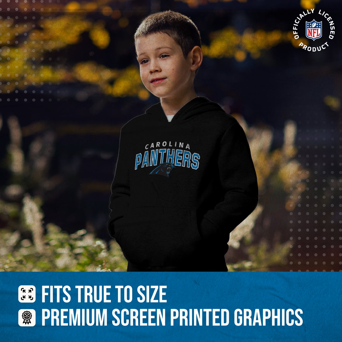 Carolina Panthers NFL Youth Starting Fresh Hoodie- Pro Football Sweatshirt for Boys and Girls - Black