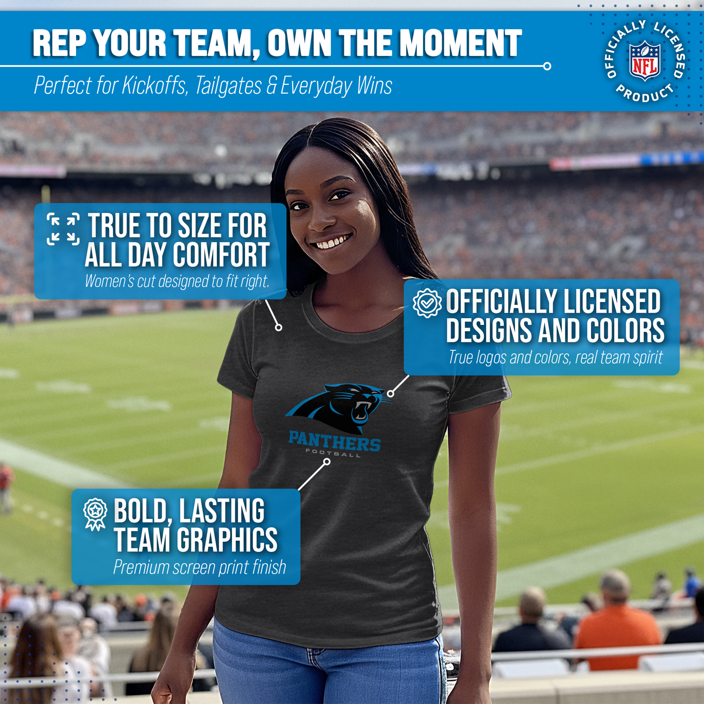 Carolina Panthers Women's NFL Ultimate Fan Logo Short Sleeve T-Shirt - Black