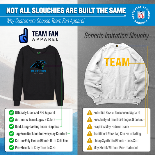 Carolina Panthers Women's NFL Ultimate Fan Logo Slouchy Crewneck -Tagless Fleece Lightweight Pullover - Charcoal